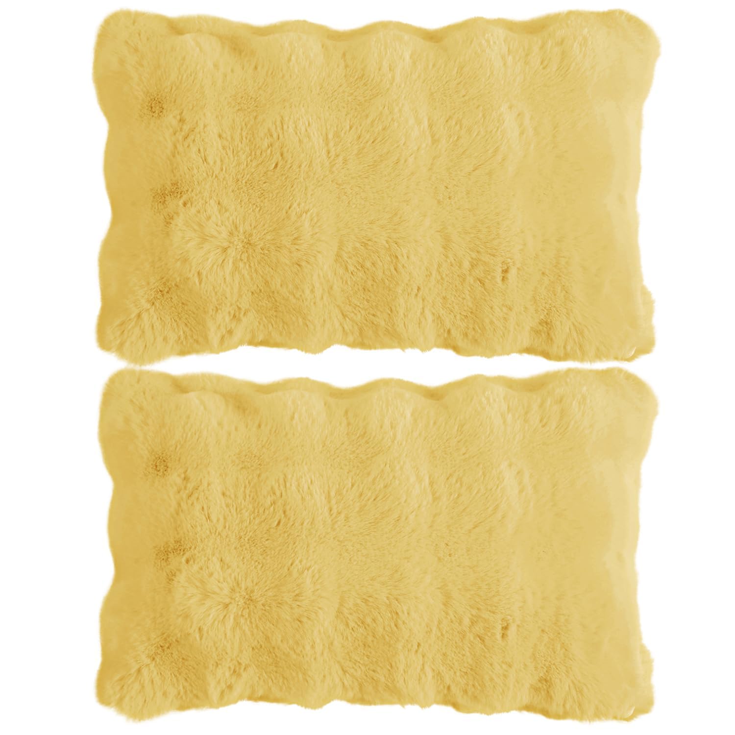 Buy Premium Honey Yellow colour Zippered faux rabbit fur Pillow Covers