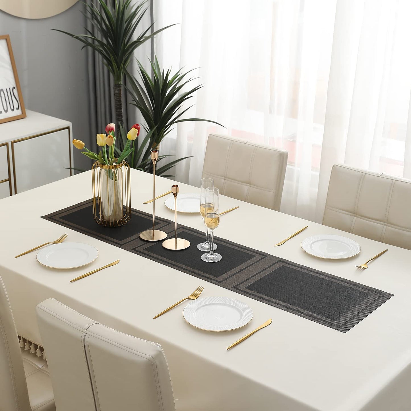 PVC Table Runner for Dinner and Coffee Table, Charcoal Black