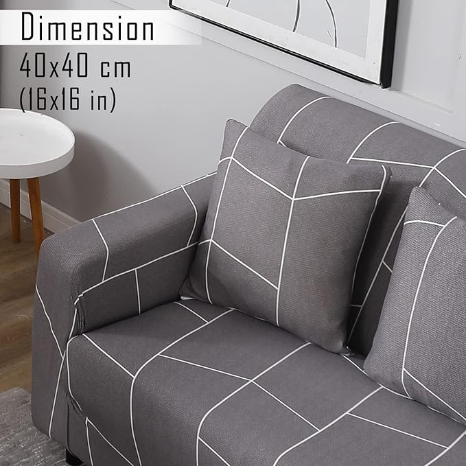 Elastic Stretchable Printed Sofa Cover and Cushion Cover, Ash Grey Abstract