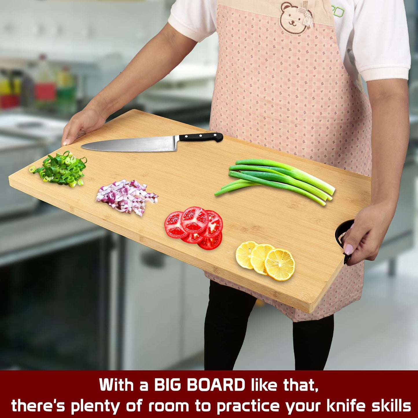 Bamboo Wood Chopping Cutting Board for Kitchen, Beige