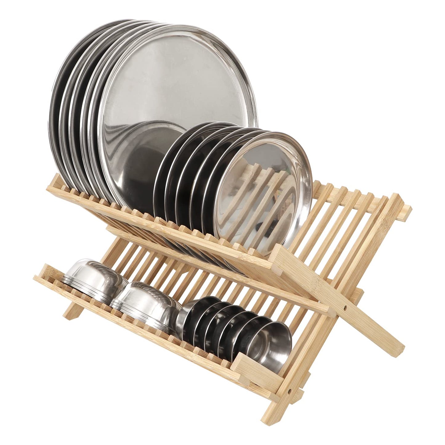 Wooden Folding 2-Tier Bamboo Plate Stands, 42 x 25 x 23 cm