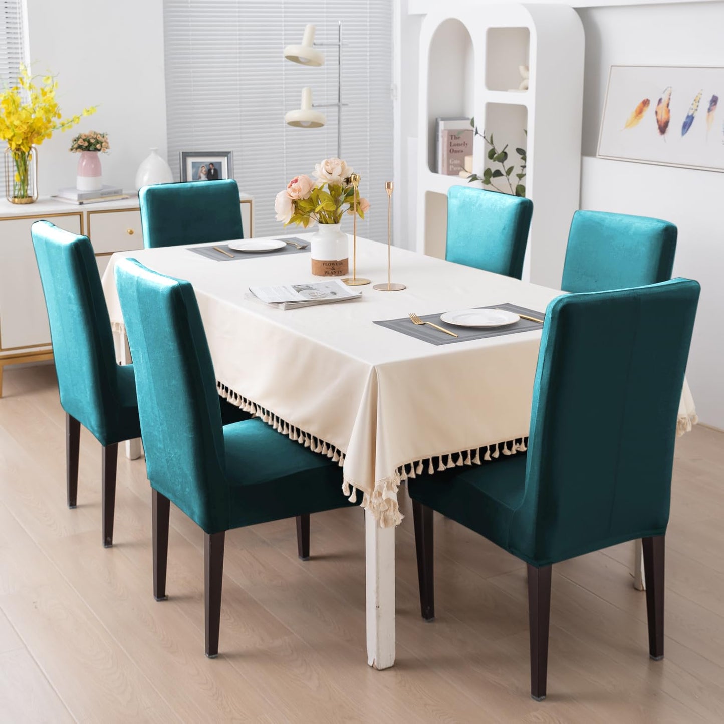 Elastic Stretchable Premium Velvet Dining Chair Cover, Turquoise