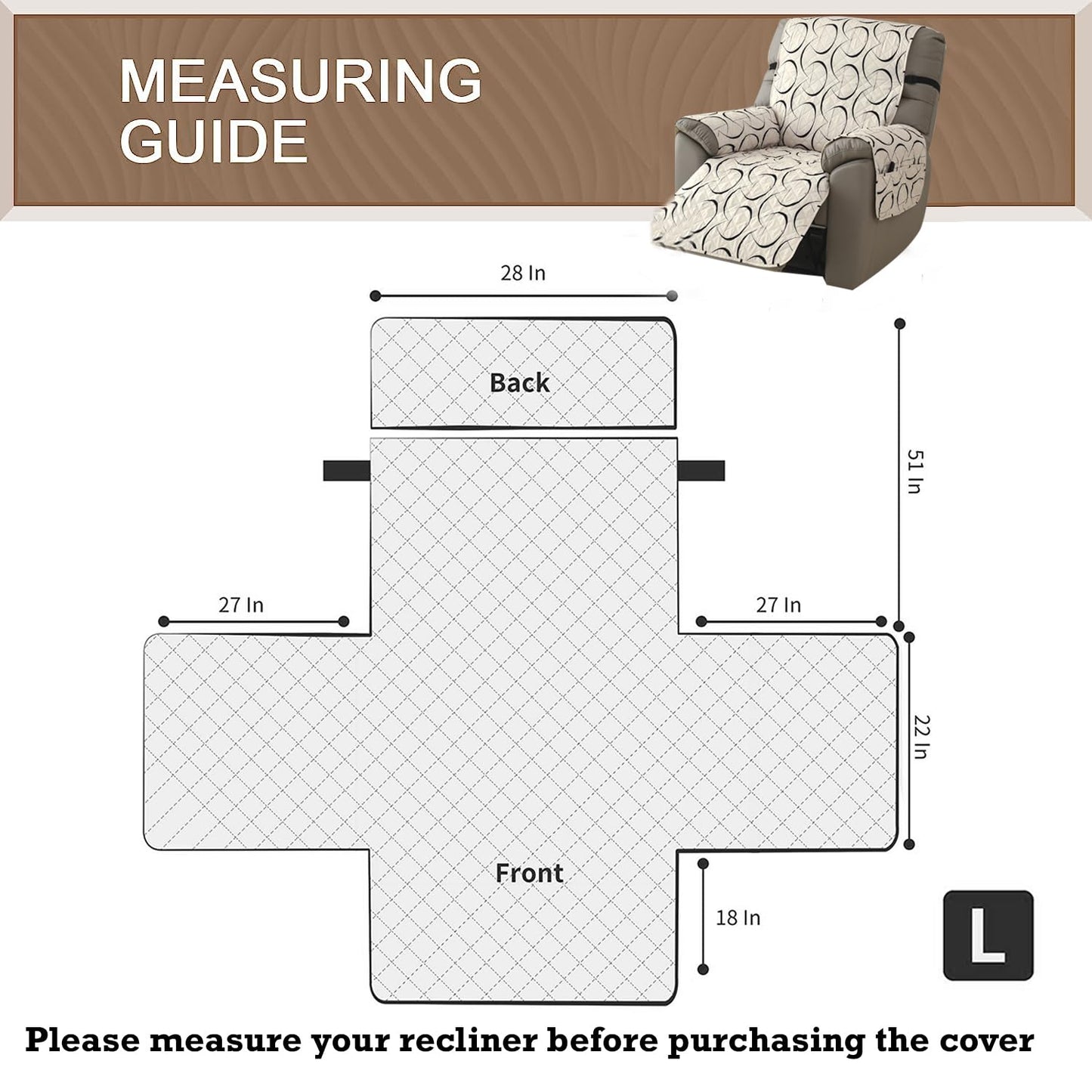 Quilted Recliner Water Repellent & Waterproof Cover for Small / Large - Snow White Black Geometry