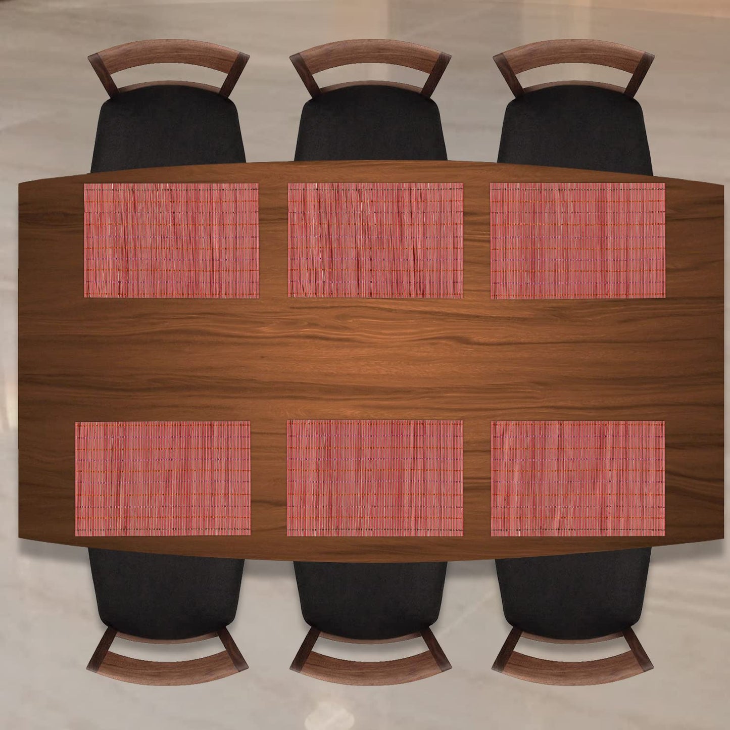 Reversible Bamboo Placemats for Dining Table Set of 6 Table Mats, 45x30 cm, Blush Red