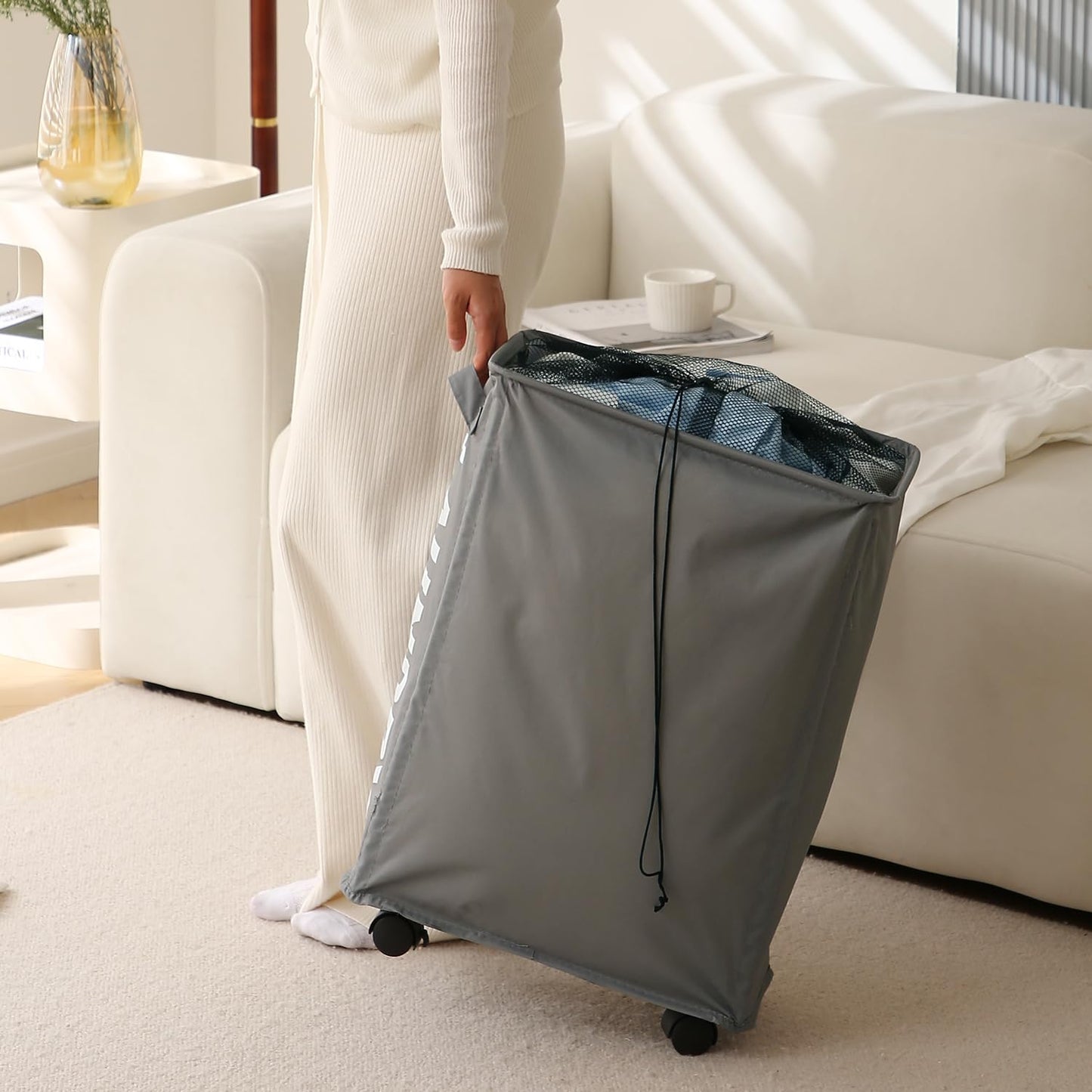 Laundry Bag with Wheels Hamper, Grey