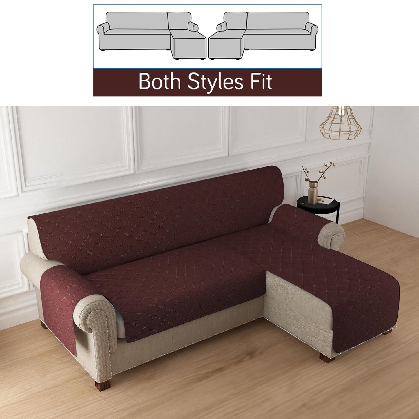 HOKIPO Quilted Reversible One Piece L Shape 4/5/6 Seater Sofa Cover Mat, Brown