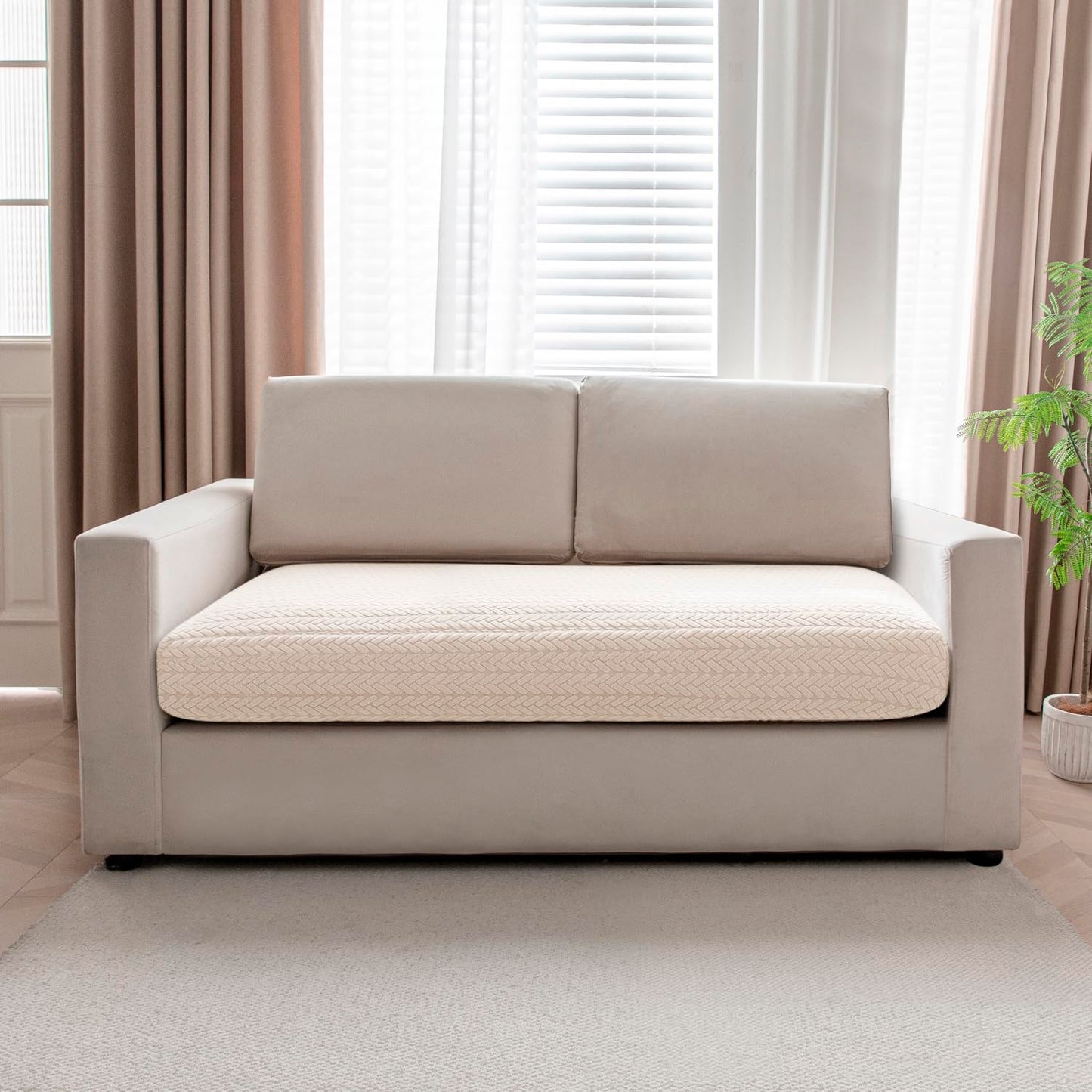 Stretchable Thick Jacquard Textured Seat Couch Cushion Cover for 1/2/3 Seaters, Beige