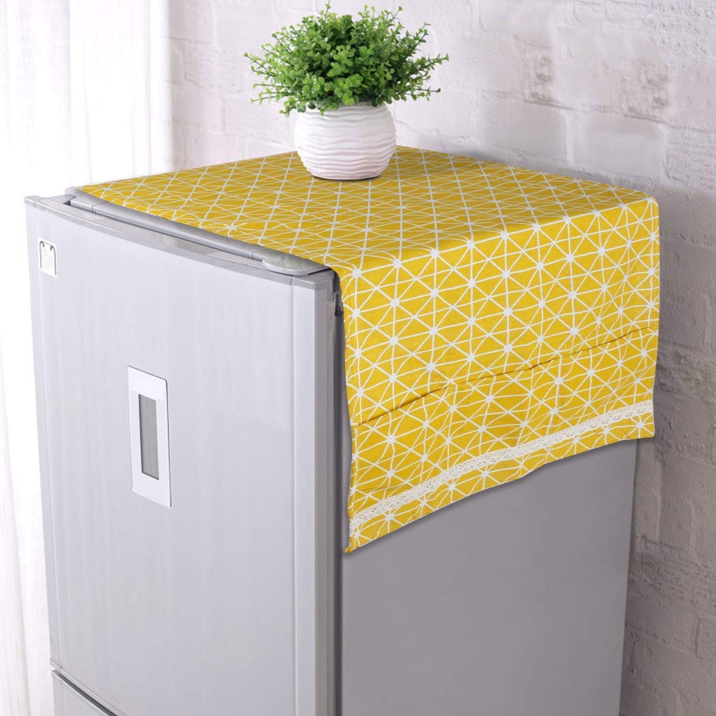 Fridge Cover Top with Pockets, Yellow