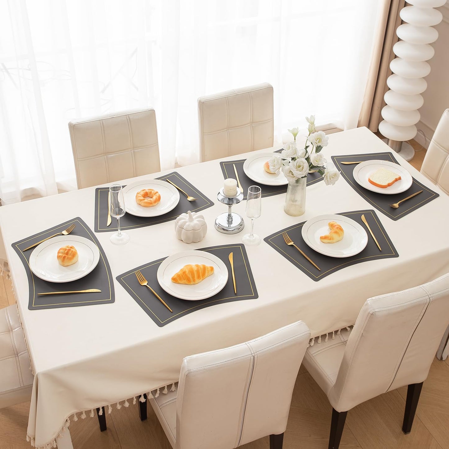 Premium Faux Leather Dining Table Mats, Graphite Grey