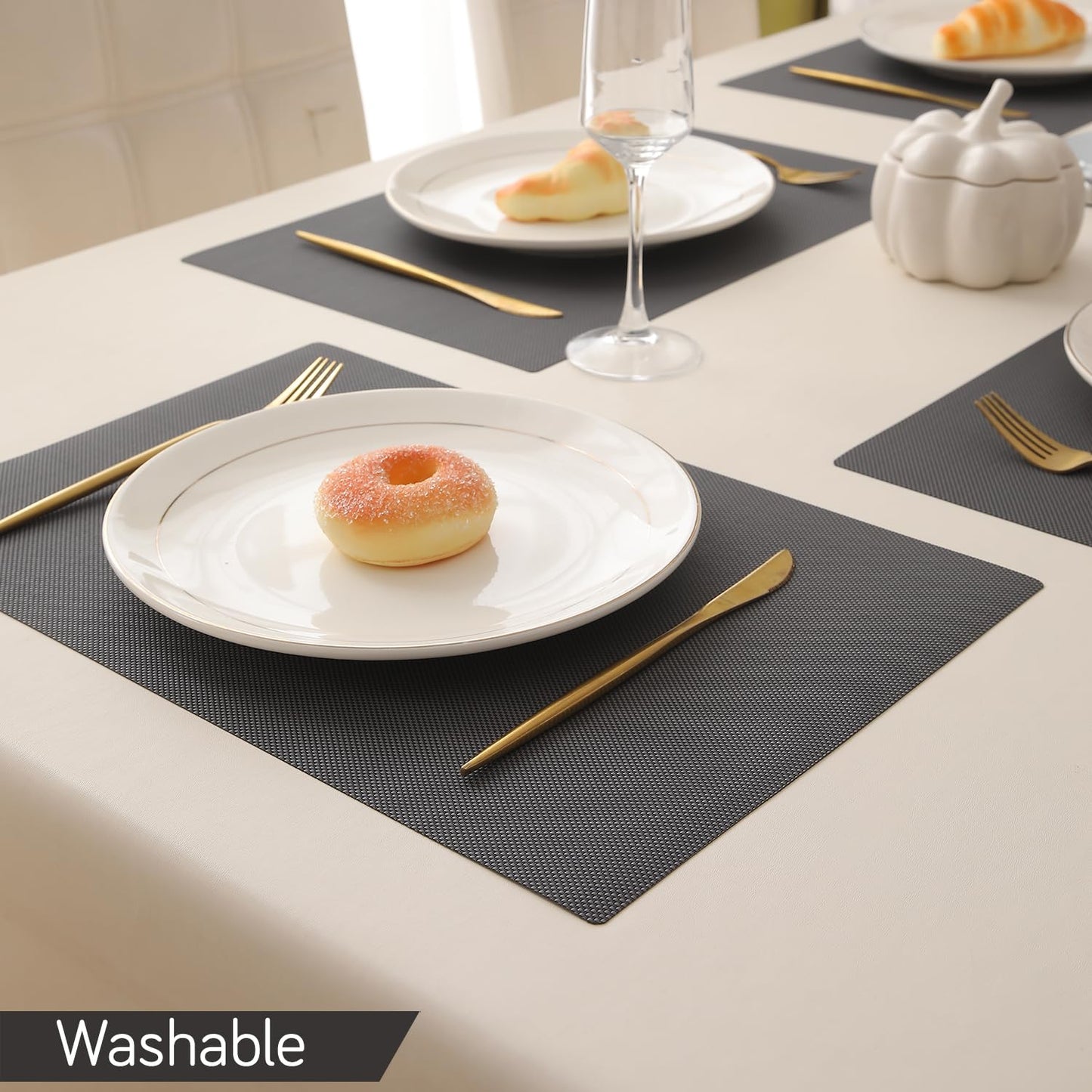 PP Waterproof Dining Table Mat, Charcoal Black