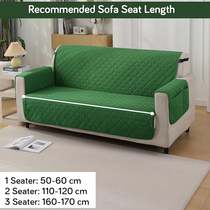 Quilted Waterproof Sofa Cover Mat with Pockets on Armrest Cover - Green