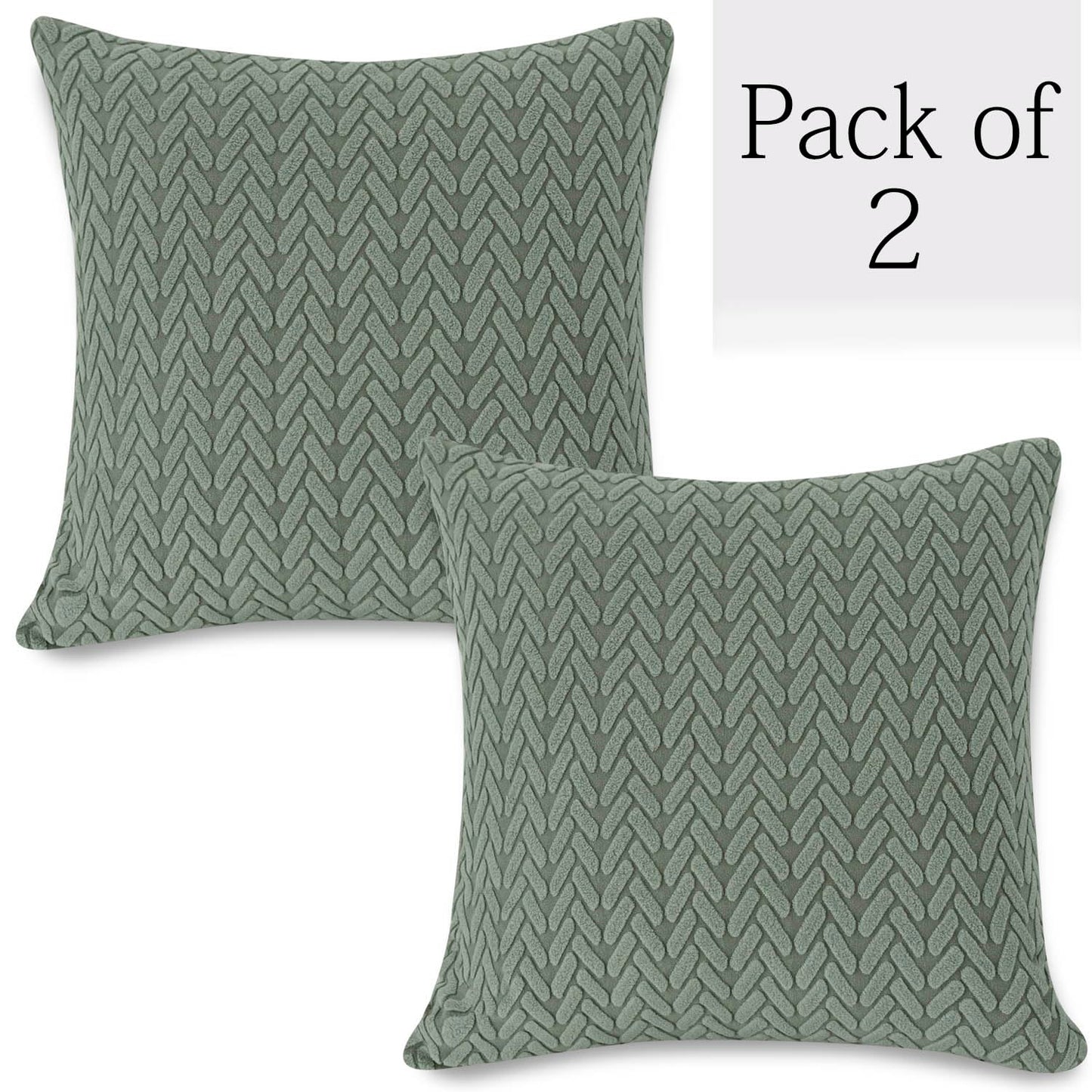Green Colour Grid Texture Jacquard Zippered Cushion Cover Set