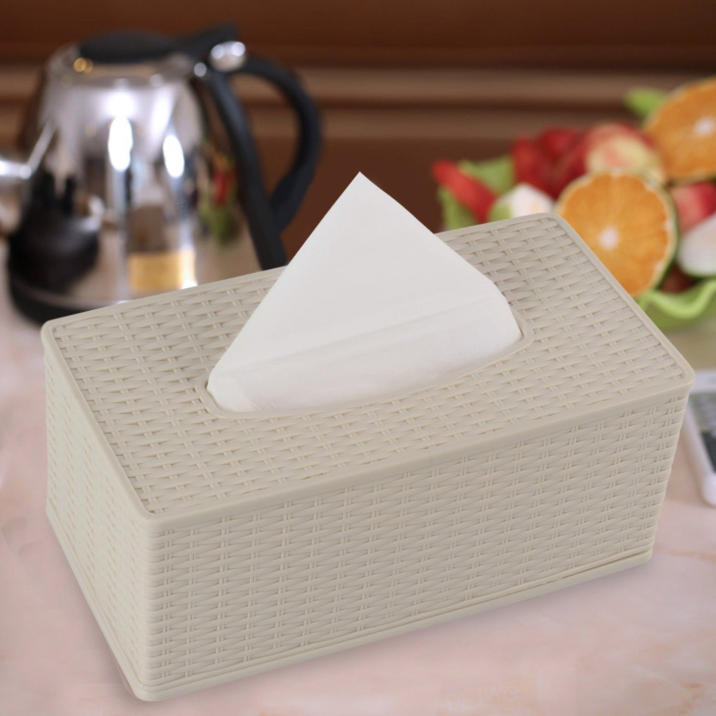 Buy premium cream color plastic tissue box | HOKIPO