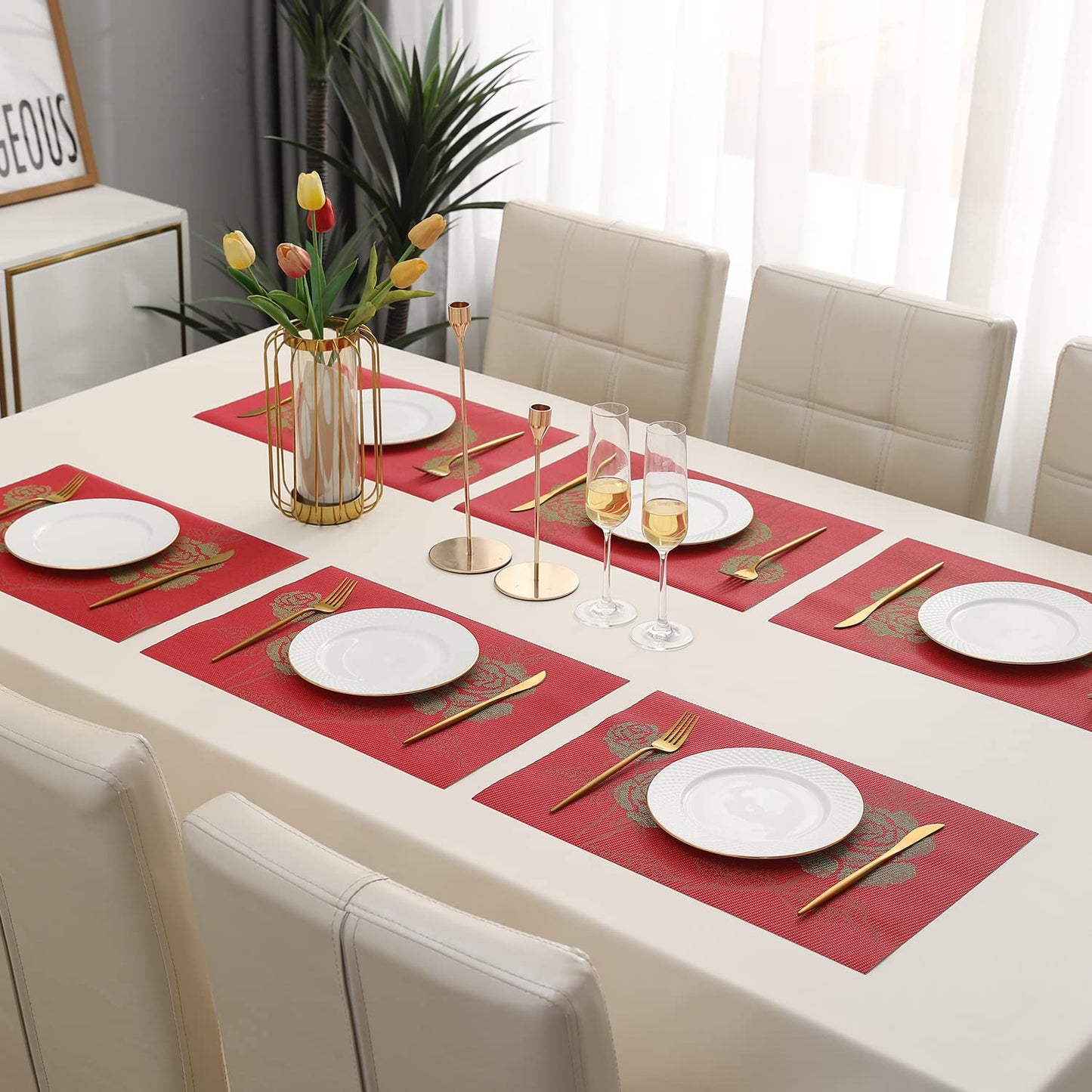 PVC Dining Table Mats, Crimson Red