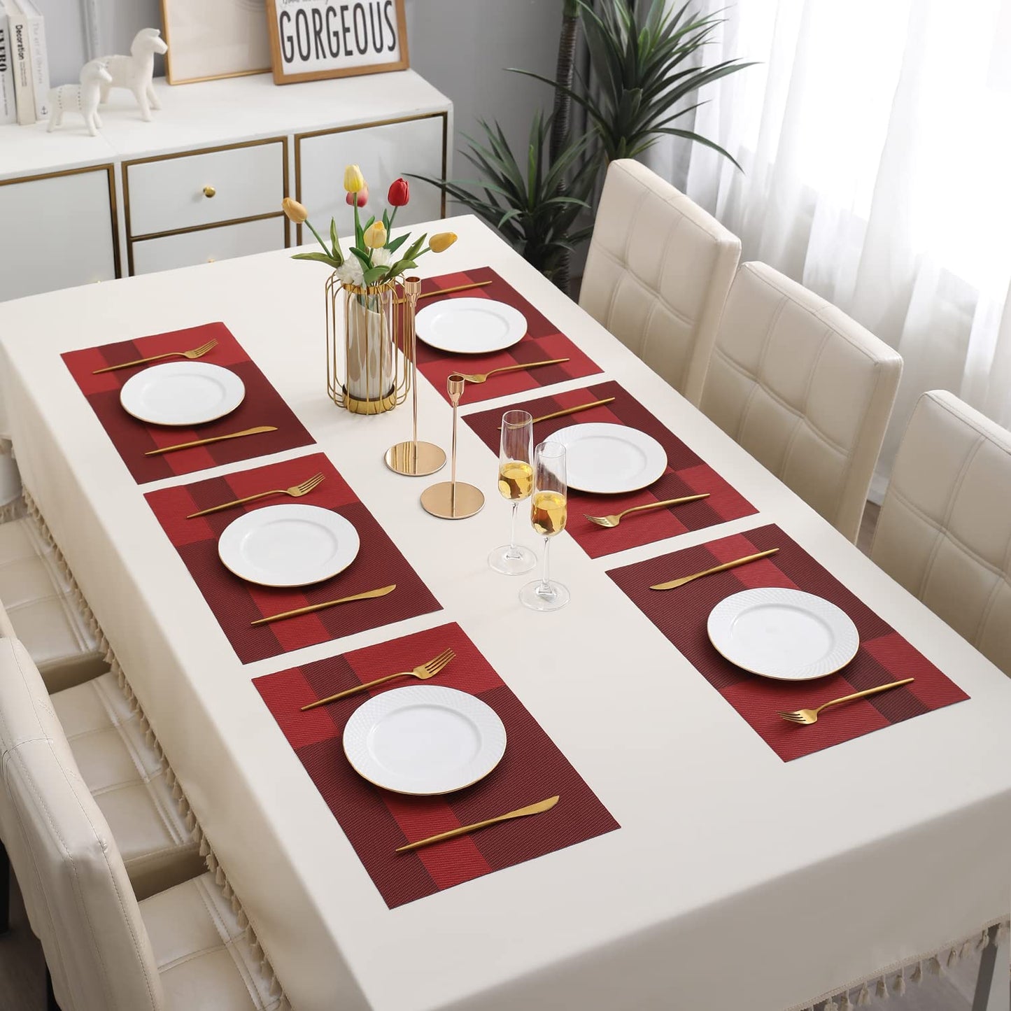PVC Dining Table Mats, Ruby Red
