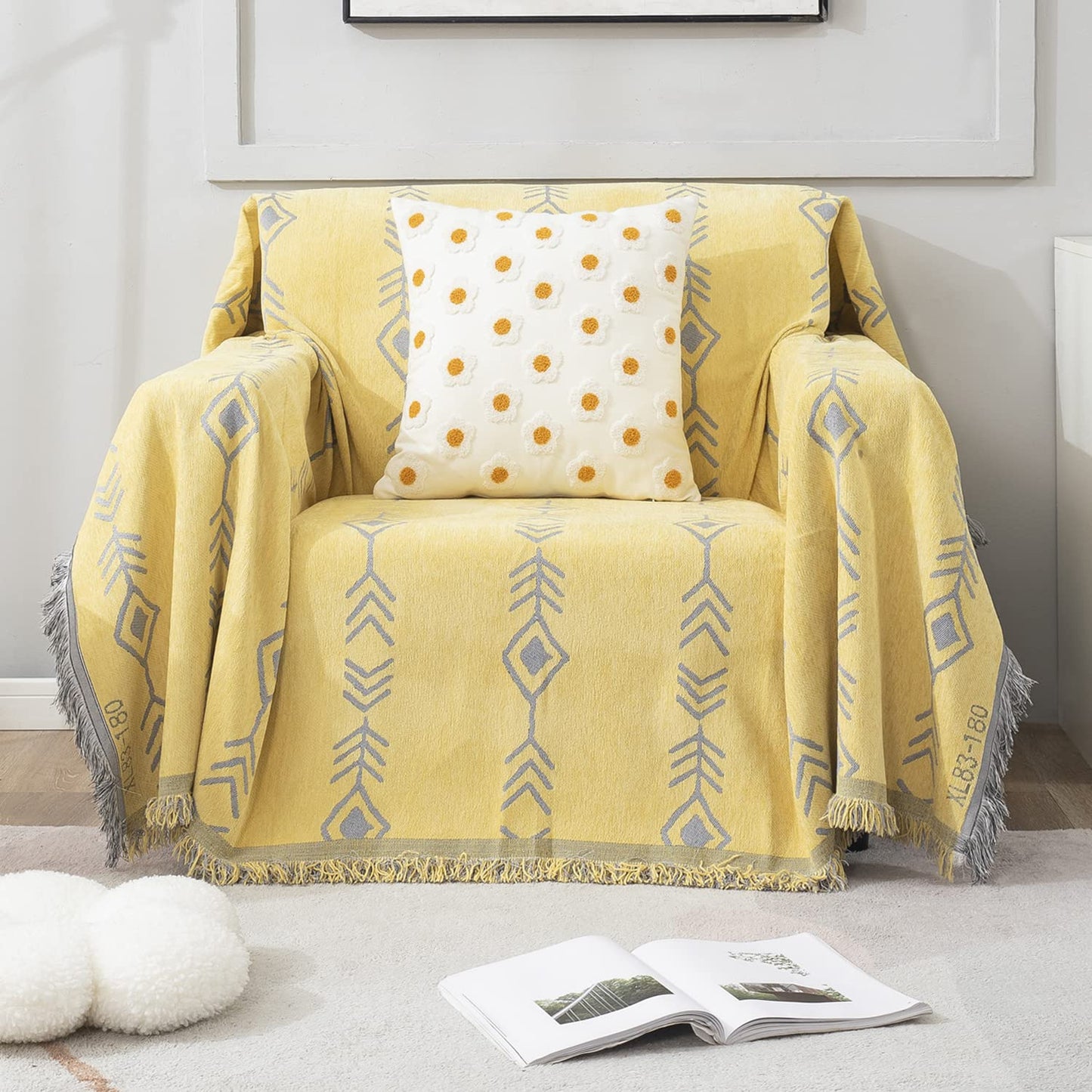 Yellow Aztec, Thick, Soft and Pet Friendly Chenille Sofa Cover Throw