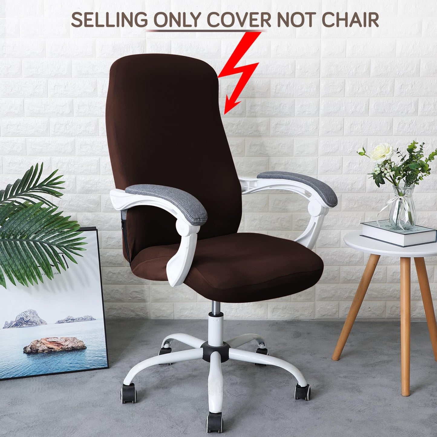 HOKIPO 140gsm Stretchable Office Chair Cover, Brown - Medium / Large