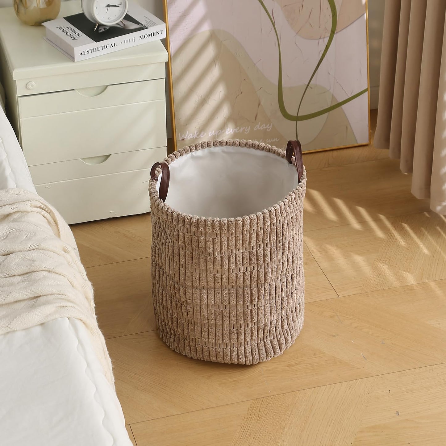 Folding Laundry Bag for Clothes Hamper, Collapsible Storage Basket, Latte Brown