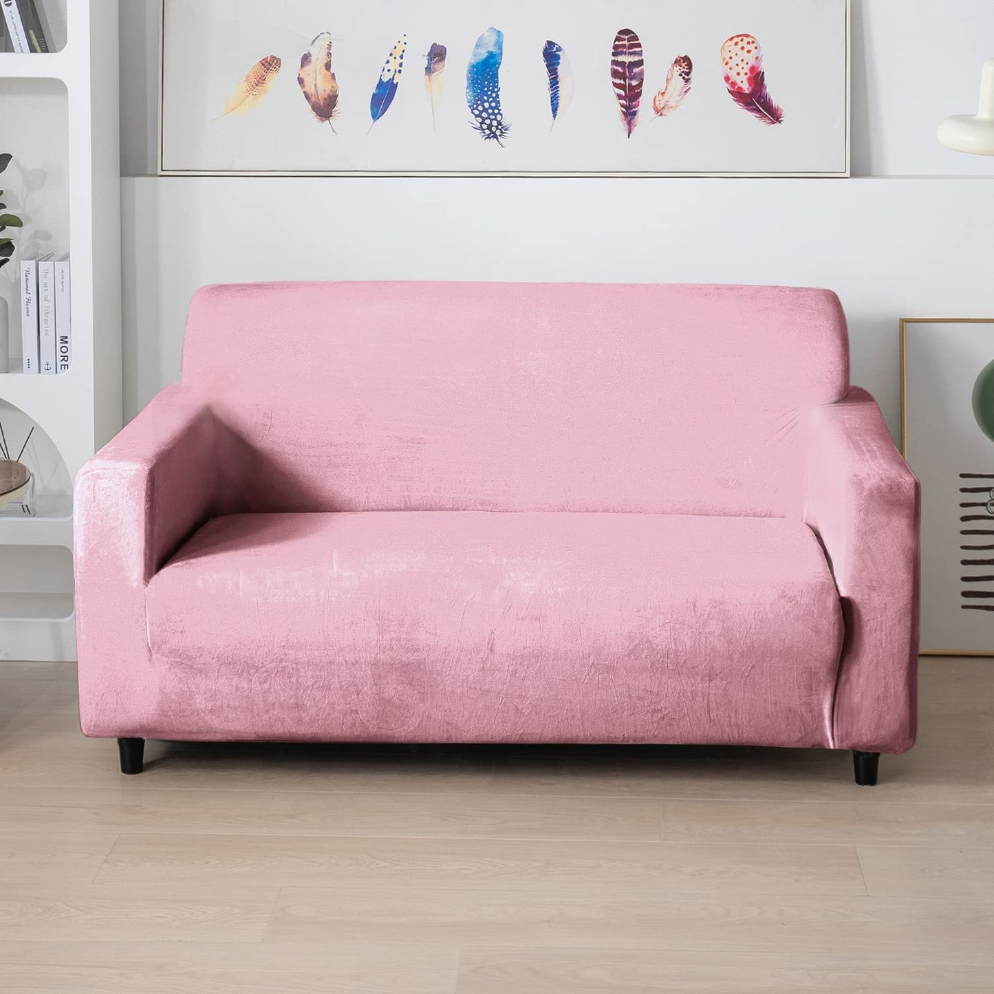 two seater Pink elastic stretchable velvet sofa cover