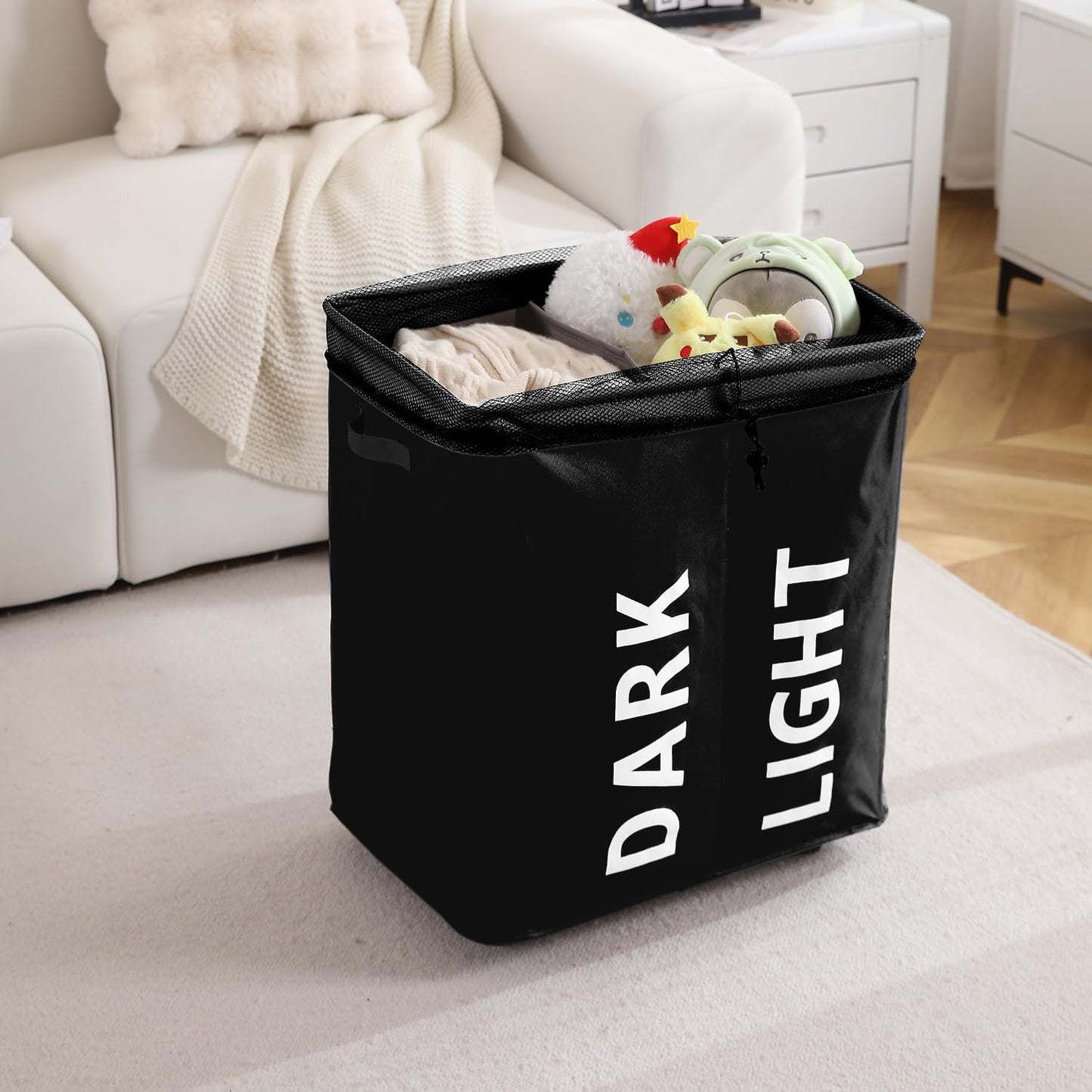 Large Laundry Basket Foldable Hamper With Wheels, Black