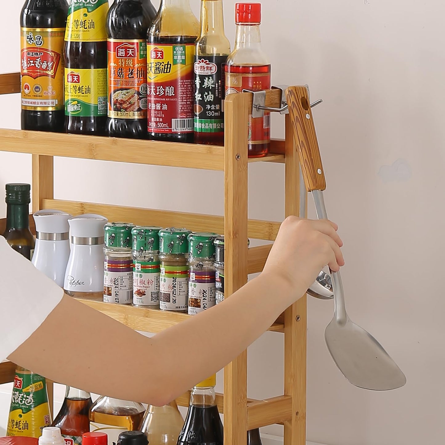 3 Tier Bamboo Spice Rack Organizer for Kitchen Platform Counter Top Rack Storage Shelf Stand, 25D x 42W x 61H cm