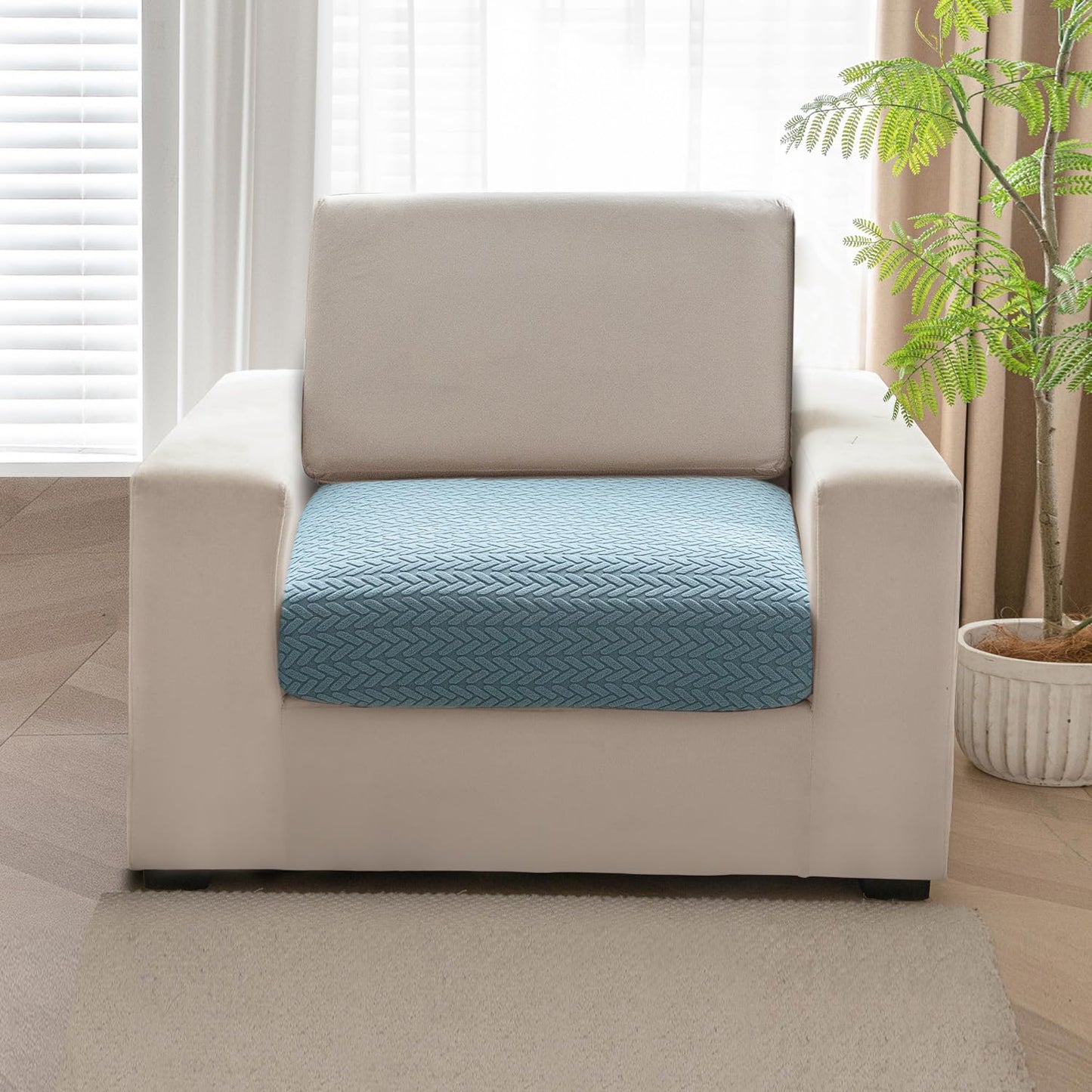 Stretchable Thick Jacquard Textured Seat Couch Cushion Cover for 1/2/3 Seaters, Carolina Blue