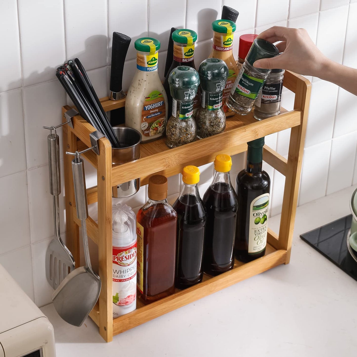 2 Tier Spice Rack Organizer for Kitchen Platform Counter Top Rack Storage Shelf Stand