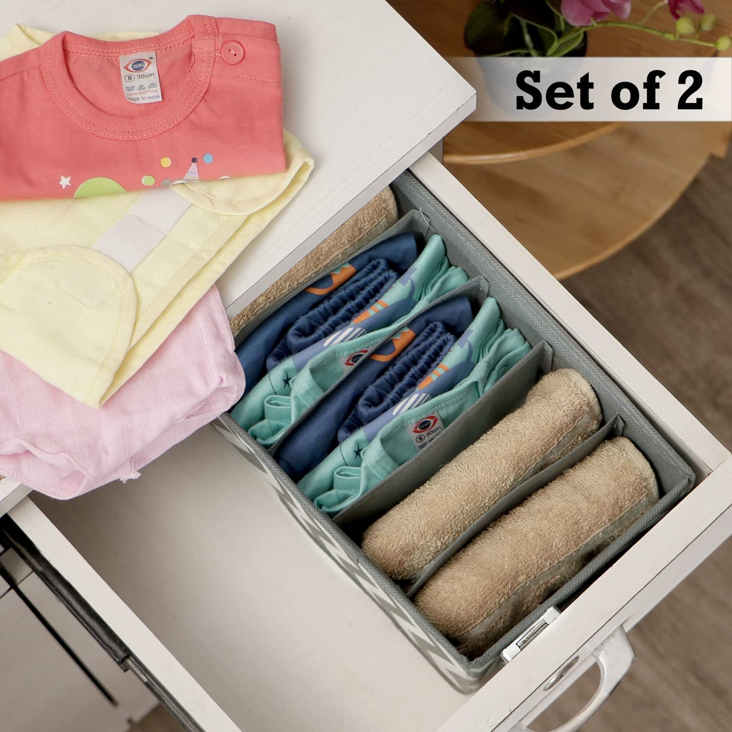 Fabric Undergarment Organizer Storage Box For Drawers Bra Panty Socks Tie Lingerie Organizer For Wardrobe, 6 Grid*2, Grey, Drawer Organizers