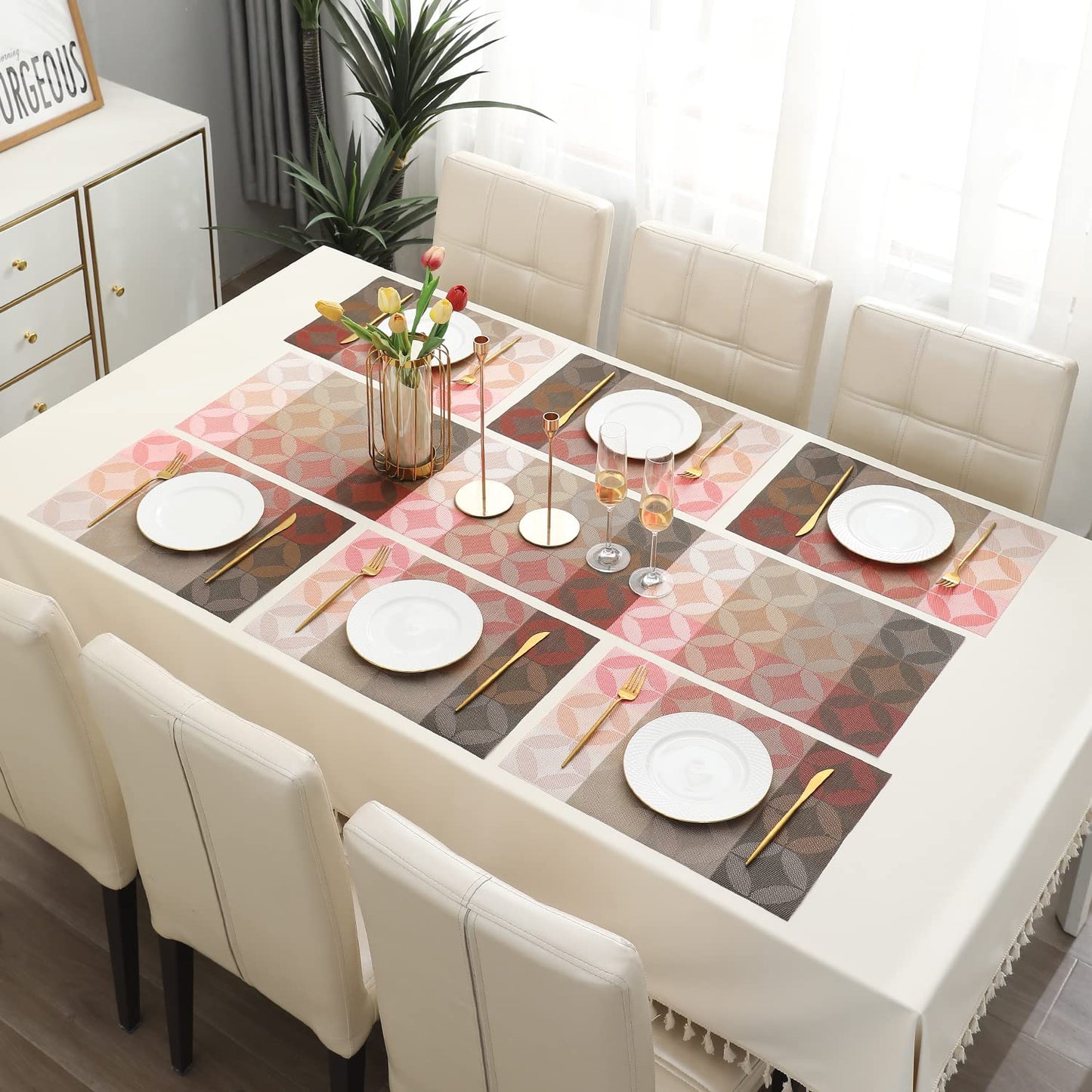 PVC Dining Table Mats, Geometric Red