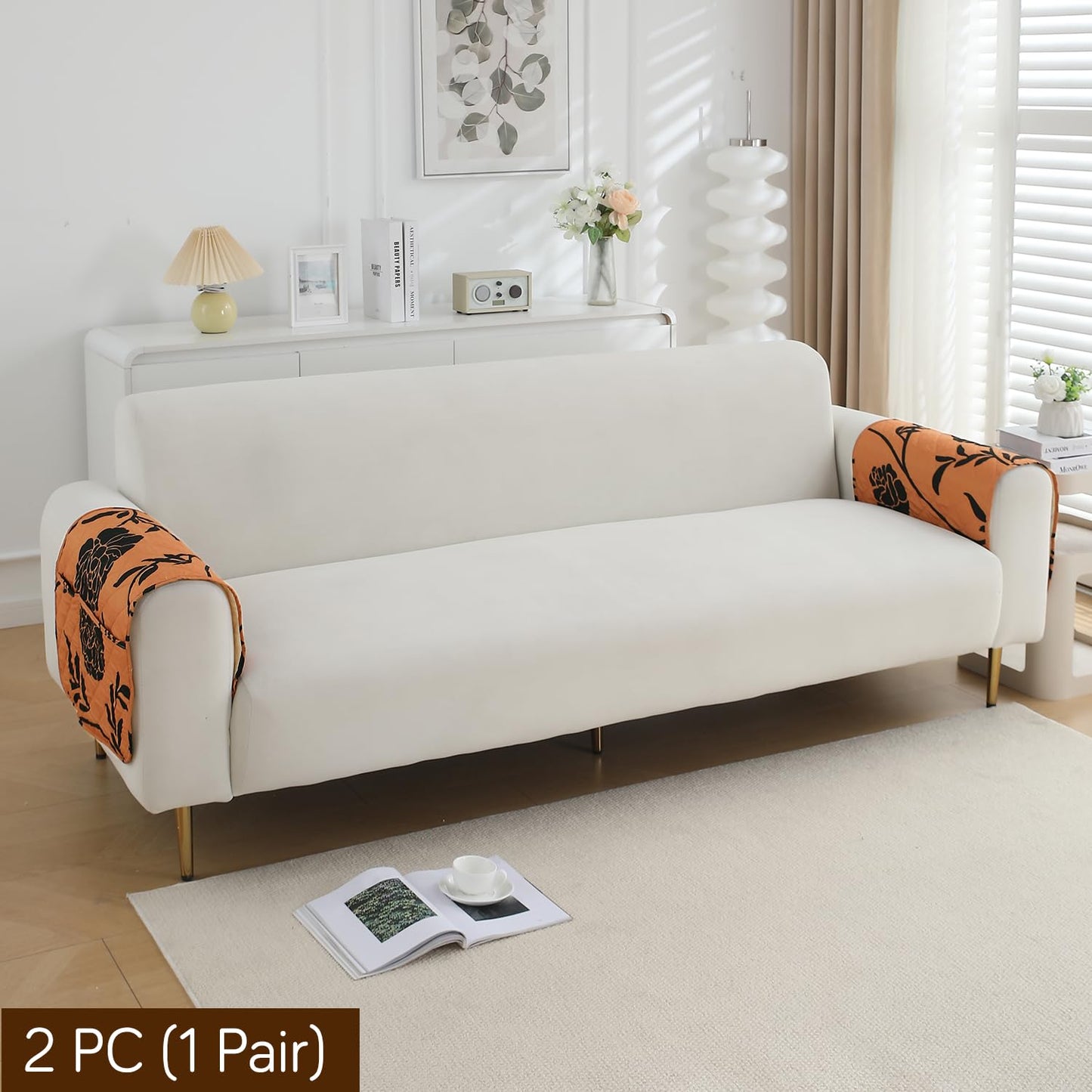 Water Repellent & Waterproof Sofa Armrest Covers with Pockets (Set of 2) - Copper Brown Floral