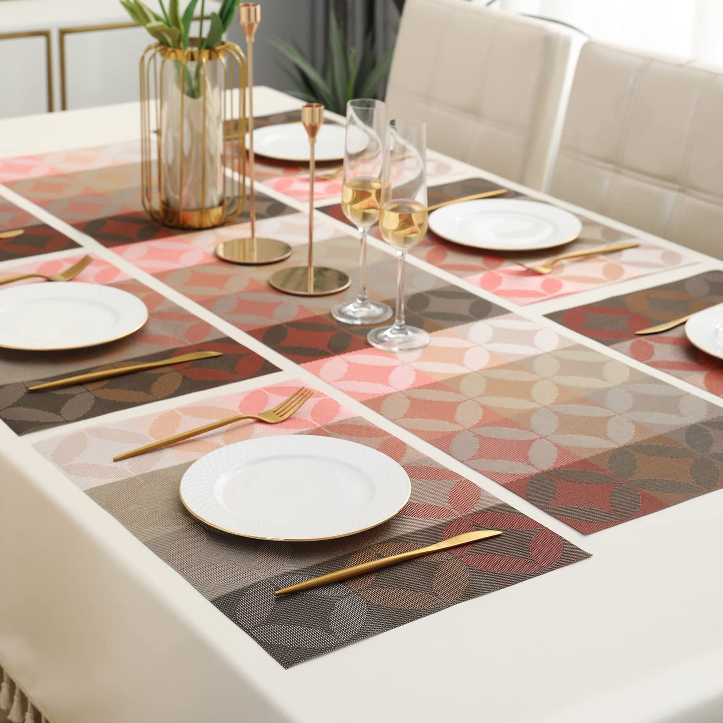 PVC Dining Table Mats, Geometric Red