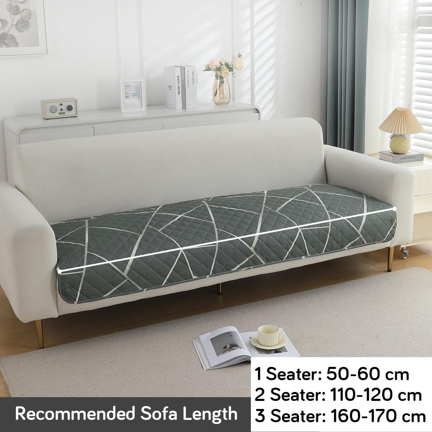 Quilted 1/2/3 Seater Waterproof and Anti-Slip Sofa Cover Mat, Abstract Geometric Shadow Grey