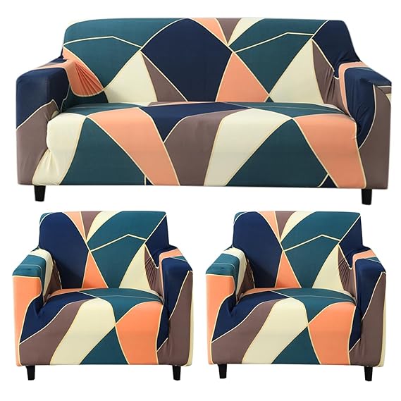 Elastic Stretchable Printed Sofa Cover , Green Peach Abstract