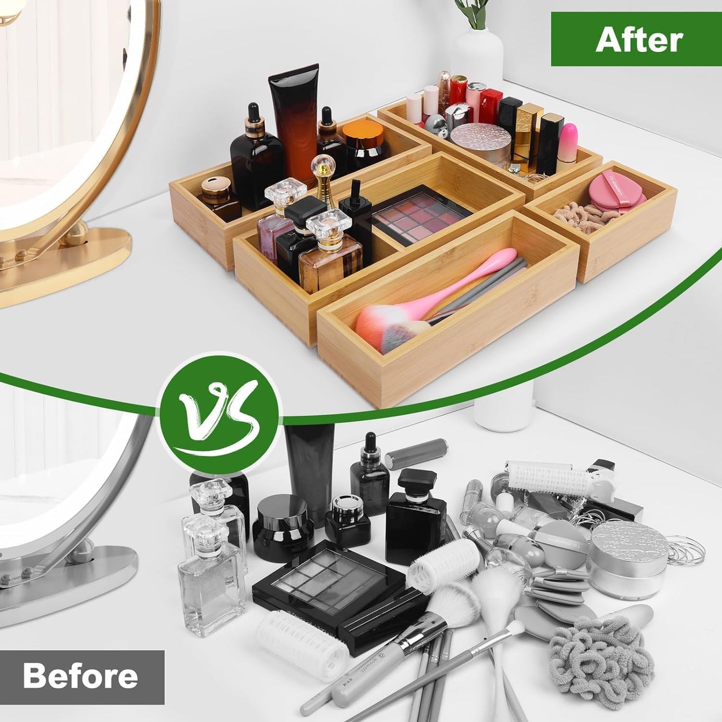 Bamboo Drawer Organizer Storage Box for Home, Bathroom, Kids Room Office Desk Organizer