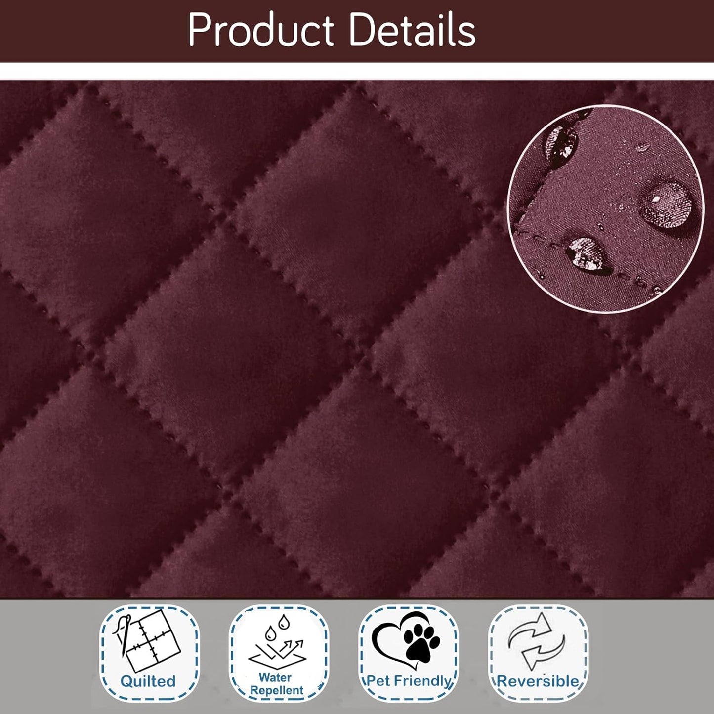 Quilted Reversible One Piece L Shape 4/5/6 Seater Sofa Cover Mat, Burgundy