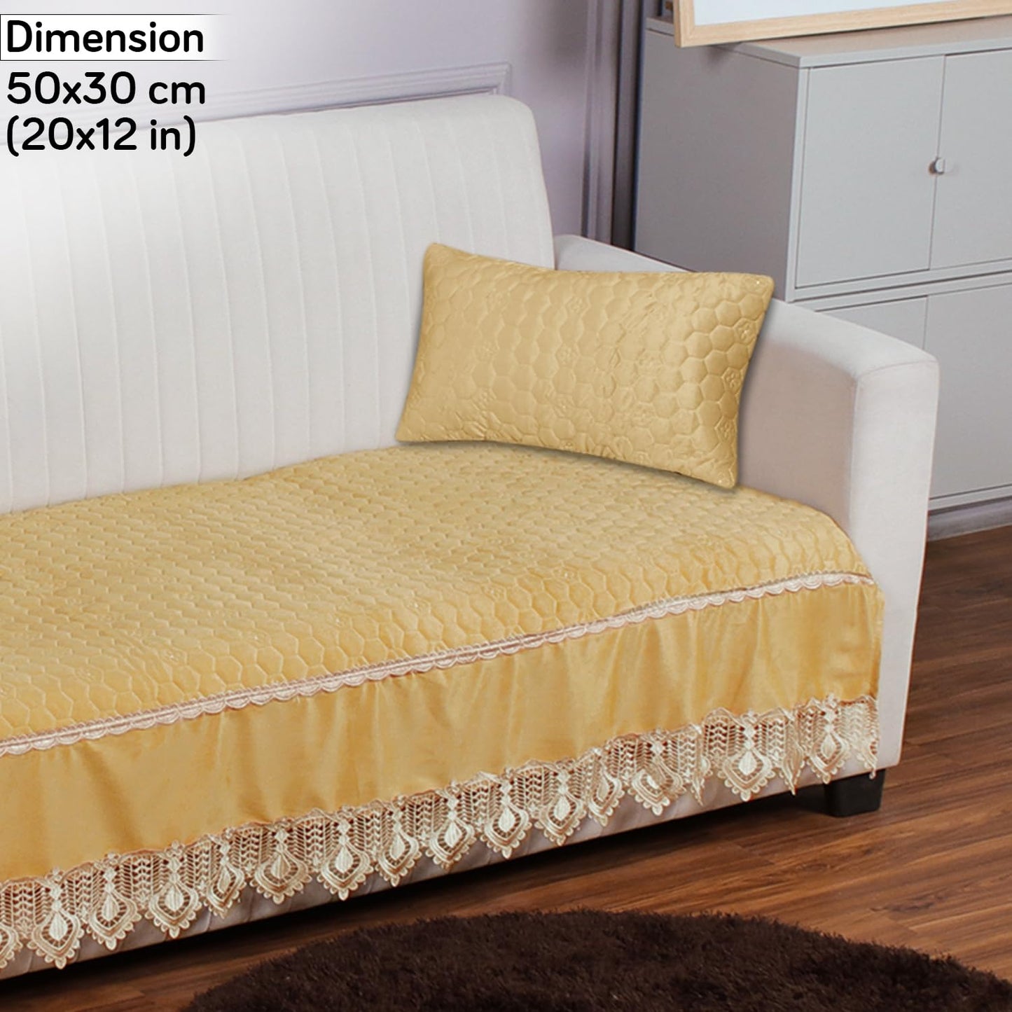 Buy Mustard colour Zippered Hexagonal Texture Velvet Sofa Cushion Covers