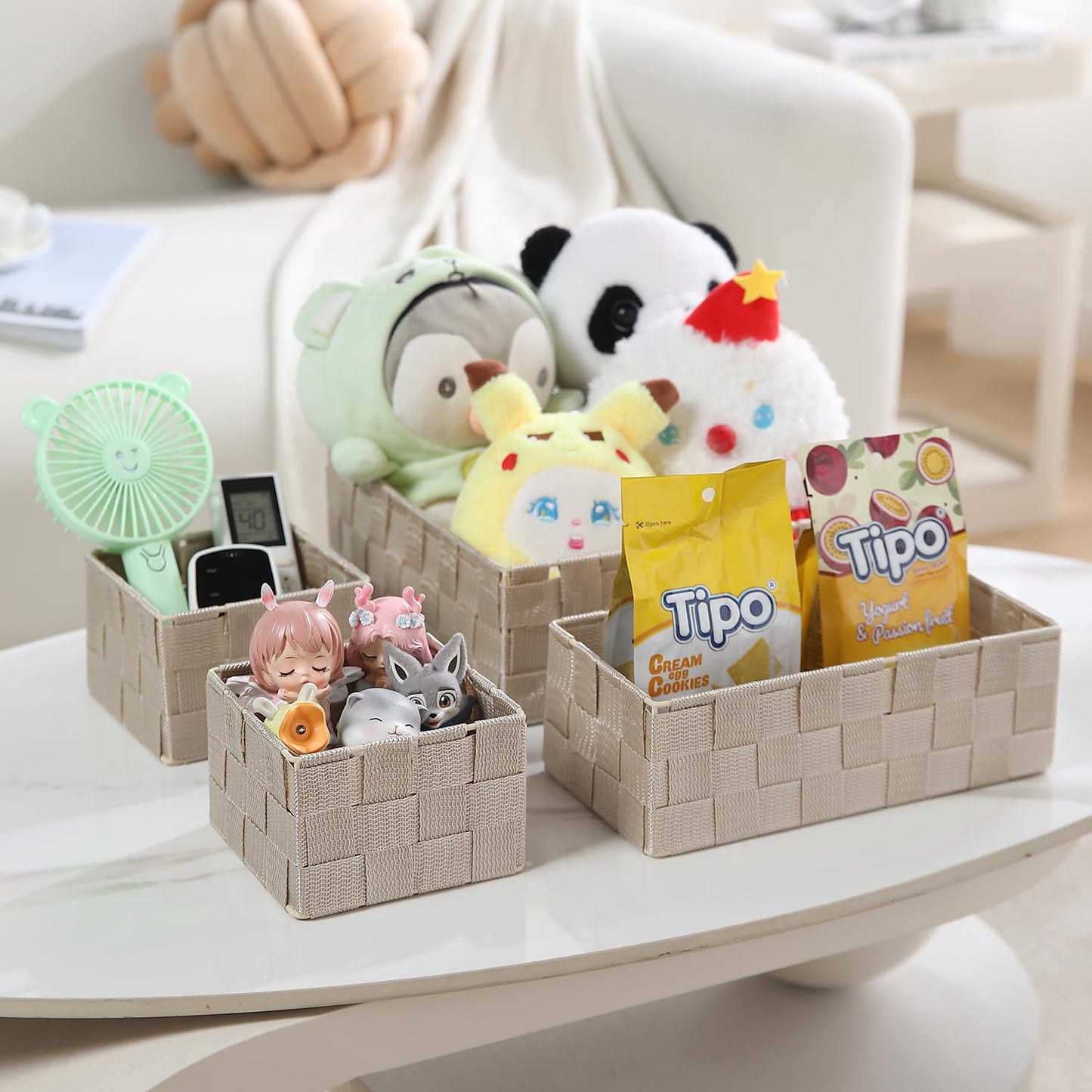Nylon Storage Basket Desk Organizer, Beige