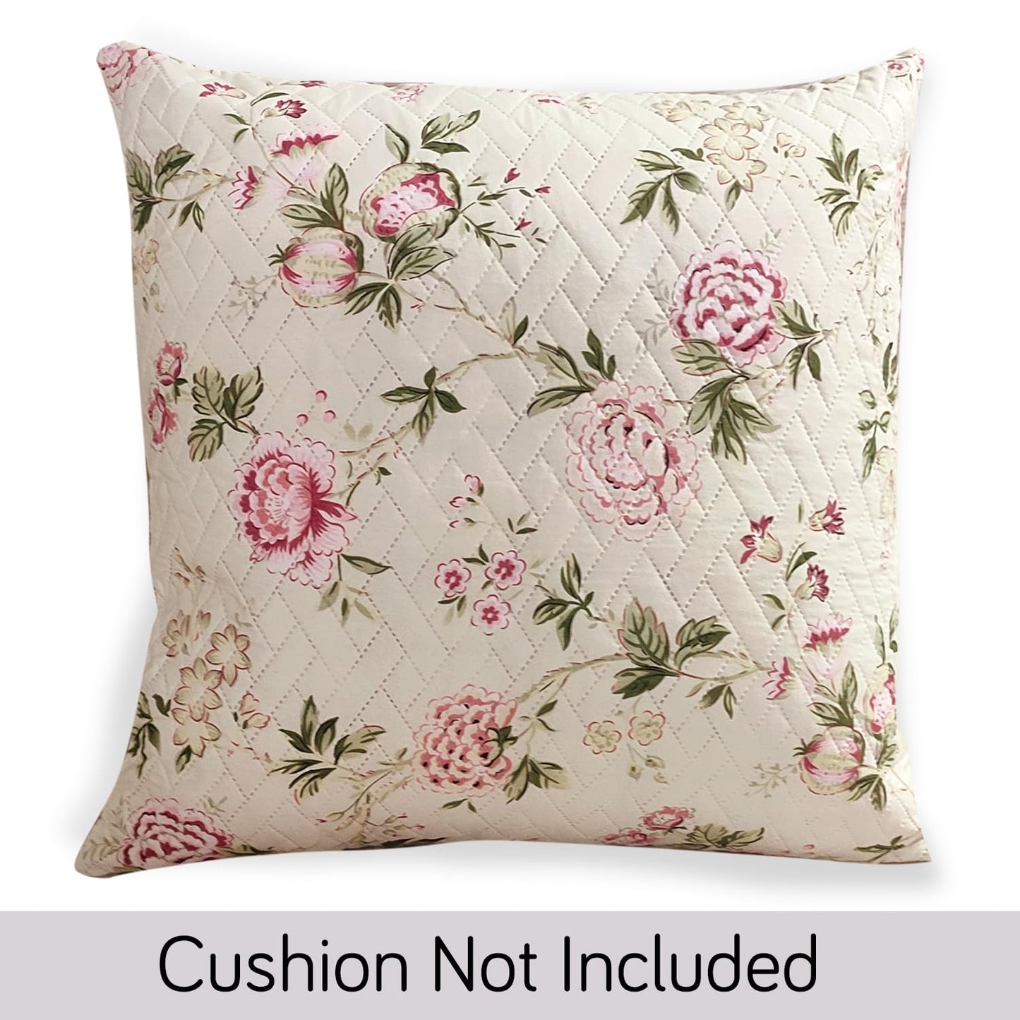 HOKIPO Printed Quilted Sofa Cushion Cover Pack of 2, Beige Peonies