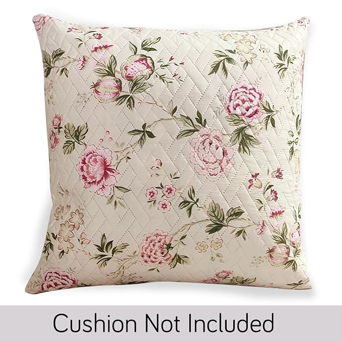HOKIPO Quilted Sofa Cover Seat Mat for 1/2/3 Seater and Cushion Cover, Beige Peonies