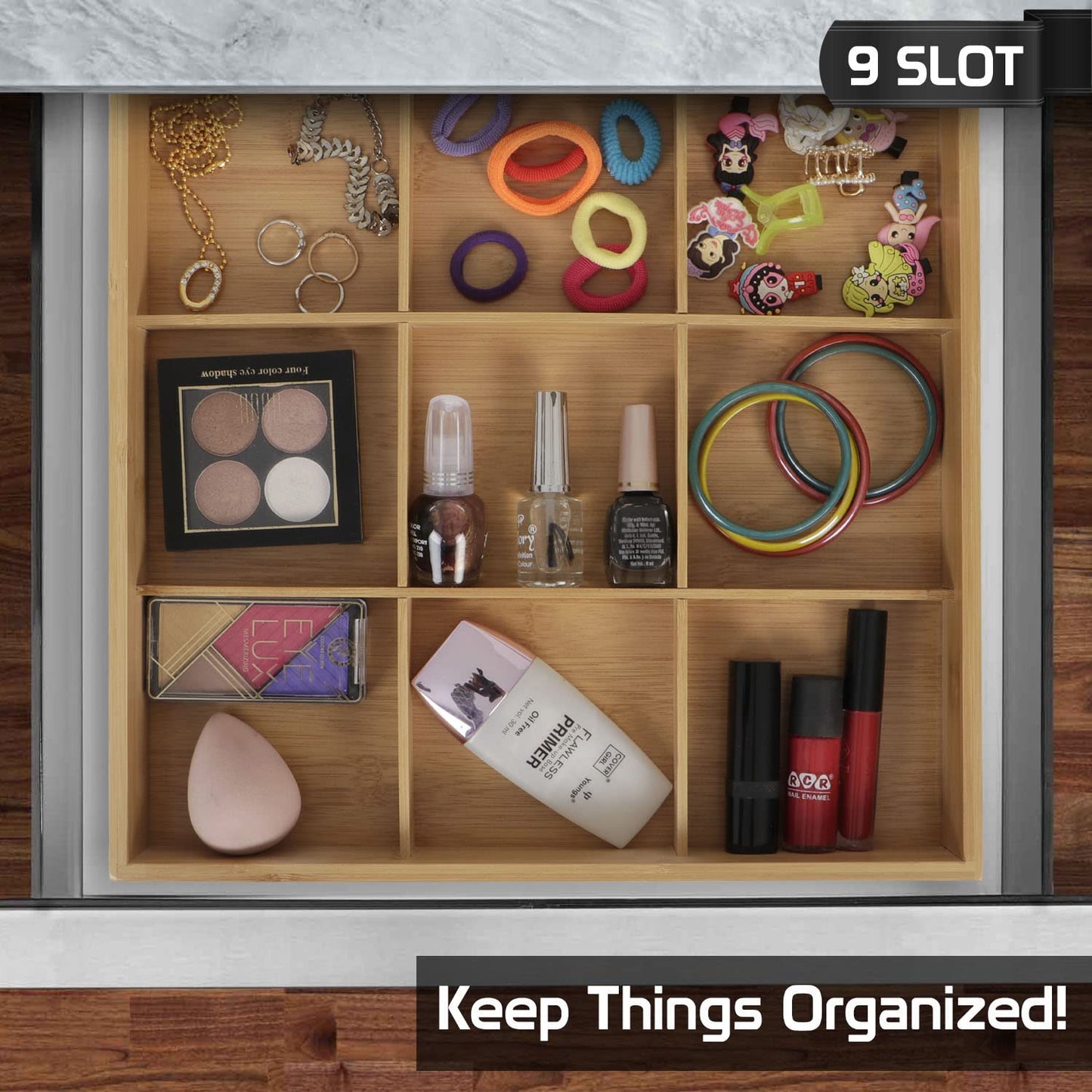 Eco-Friendly Bamboo 9 Compartment Storage Organizer for Home