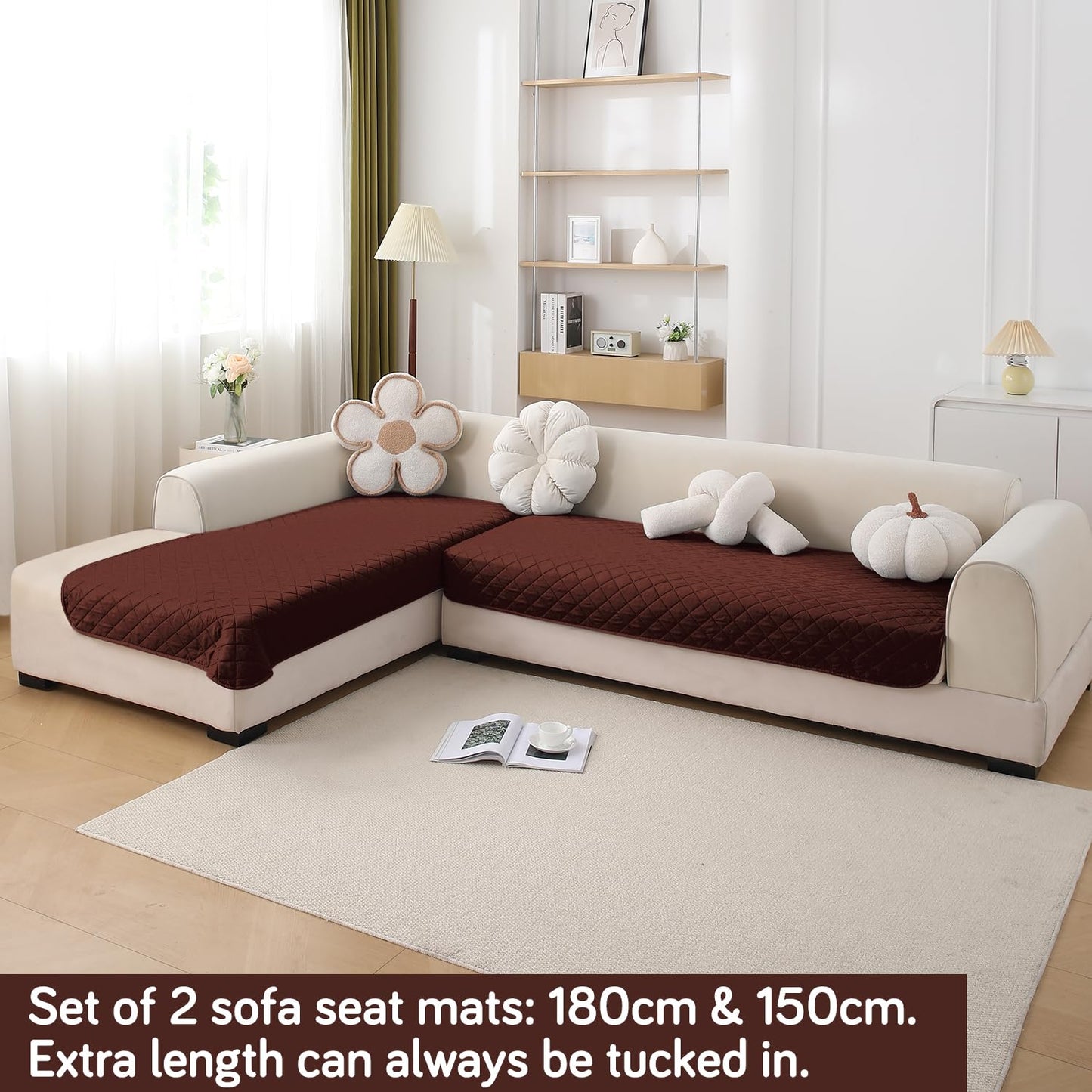HOKIPO Waterproof Quilted Quick Dry L Shape Sofa Seat Cover Mat, Brown