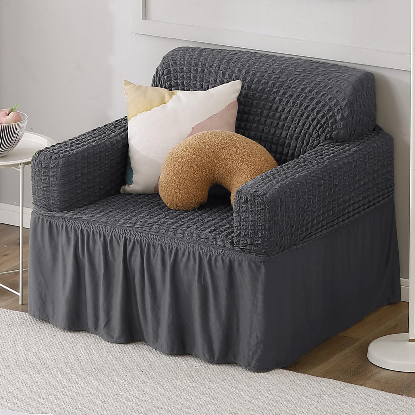 Anchor Grey Stretchable Turkish Bubble Frill 1 seater sofa cover