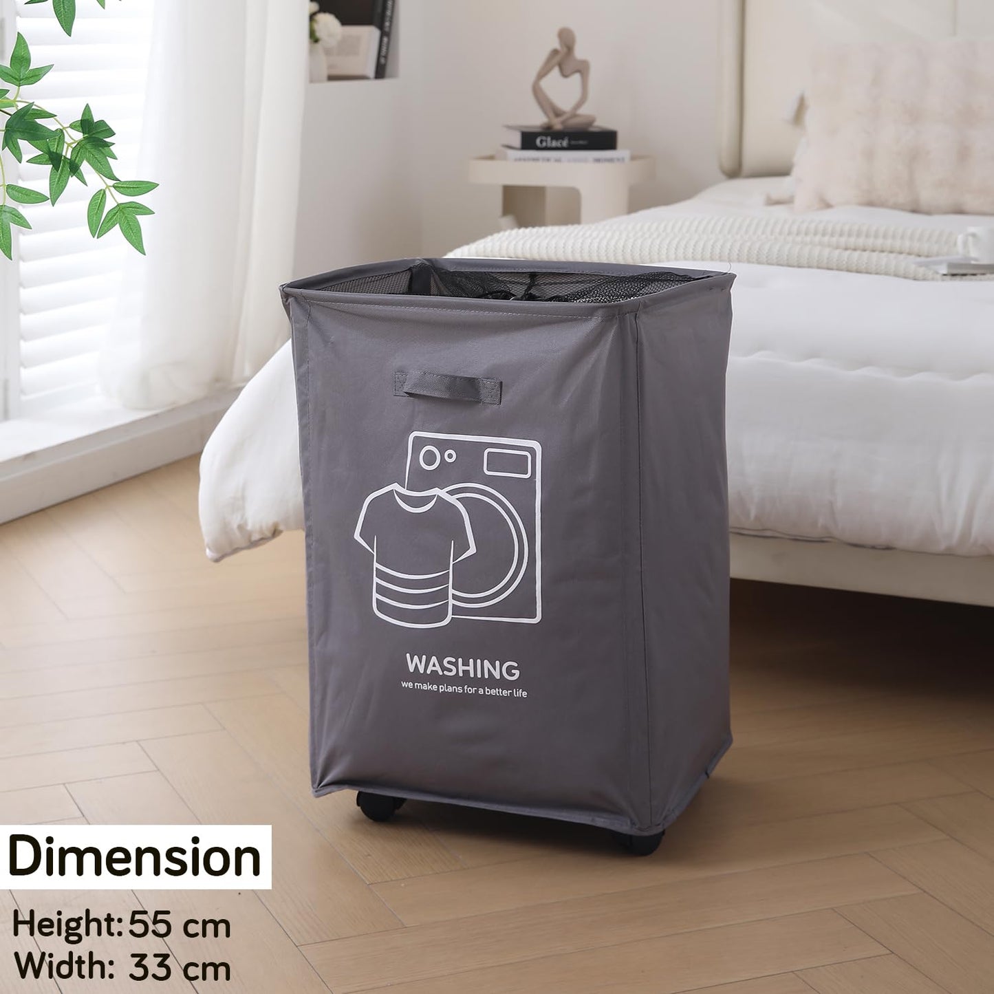 Laundry Basket Bag with Wheels Hamper, Grey