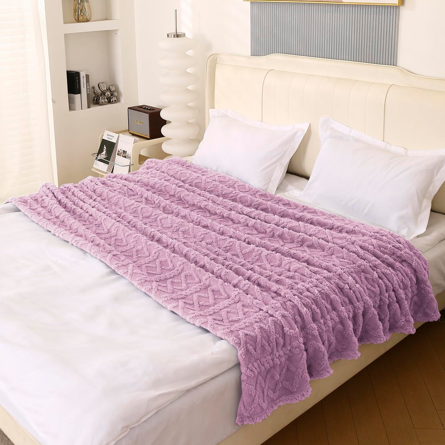 220 GSM Flannel AC Throw Blanket Double Bed Queen, 200x230 cm / 6.5x7.5 feet, Lilac