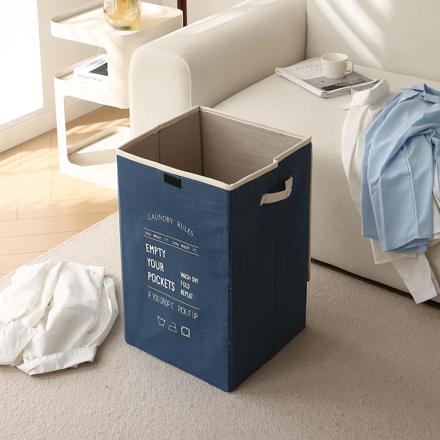Foldable Laundry Basket for Clothes with Lid, Denim