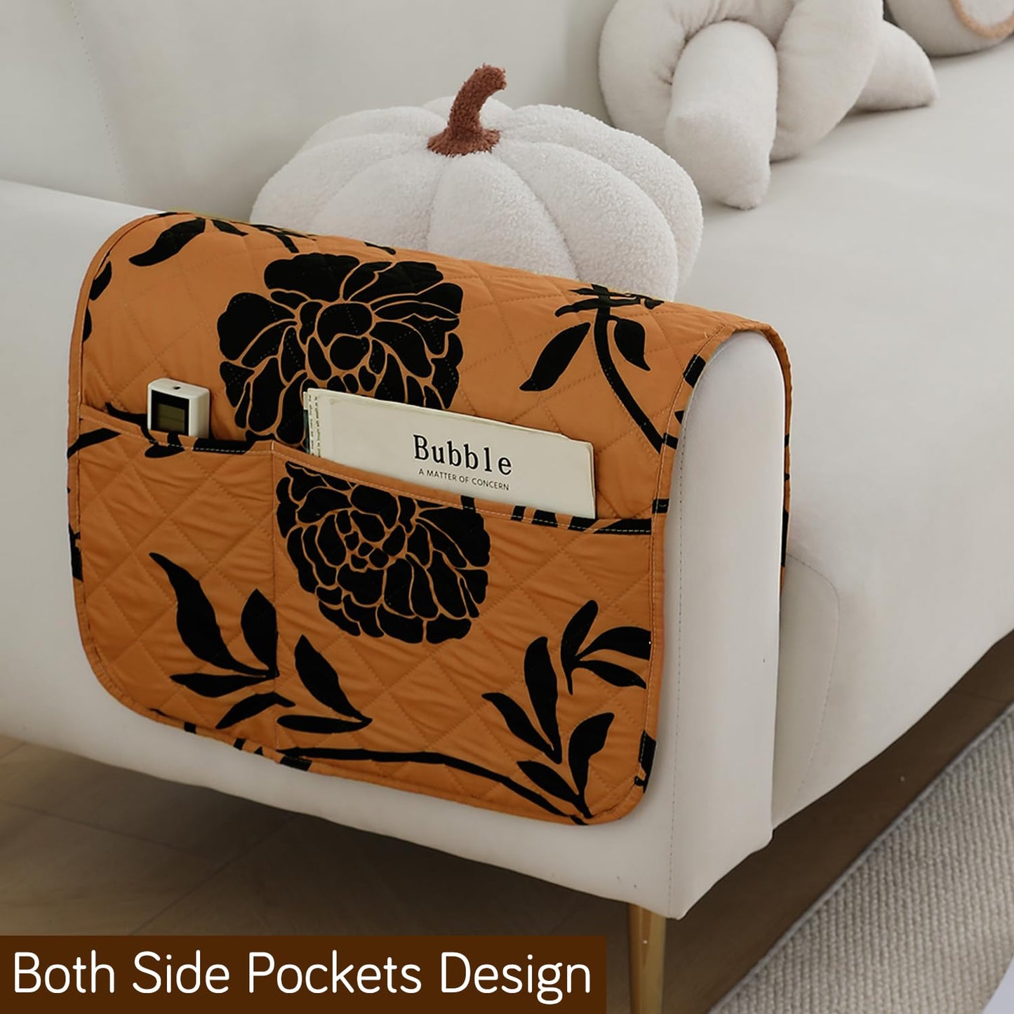 Water Repellent & Waterproof Sofa Armrest Covers with Pockets (Set of 2) - Copper Brown Floral