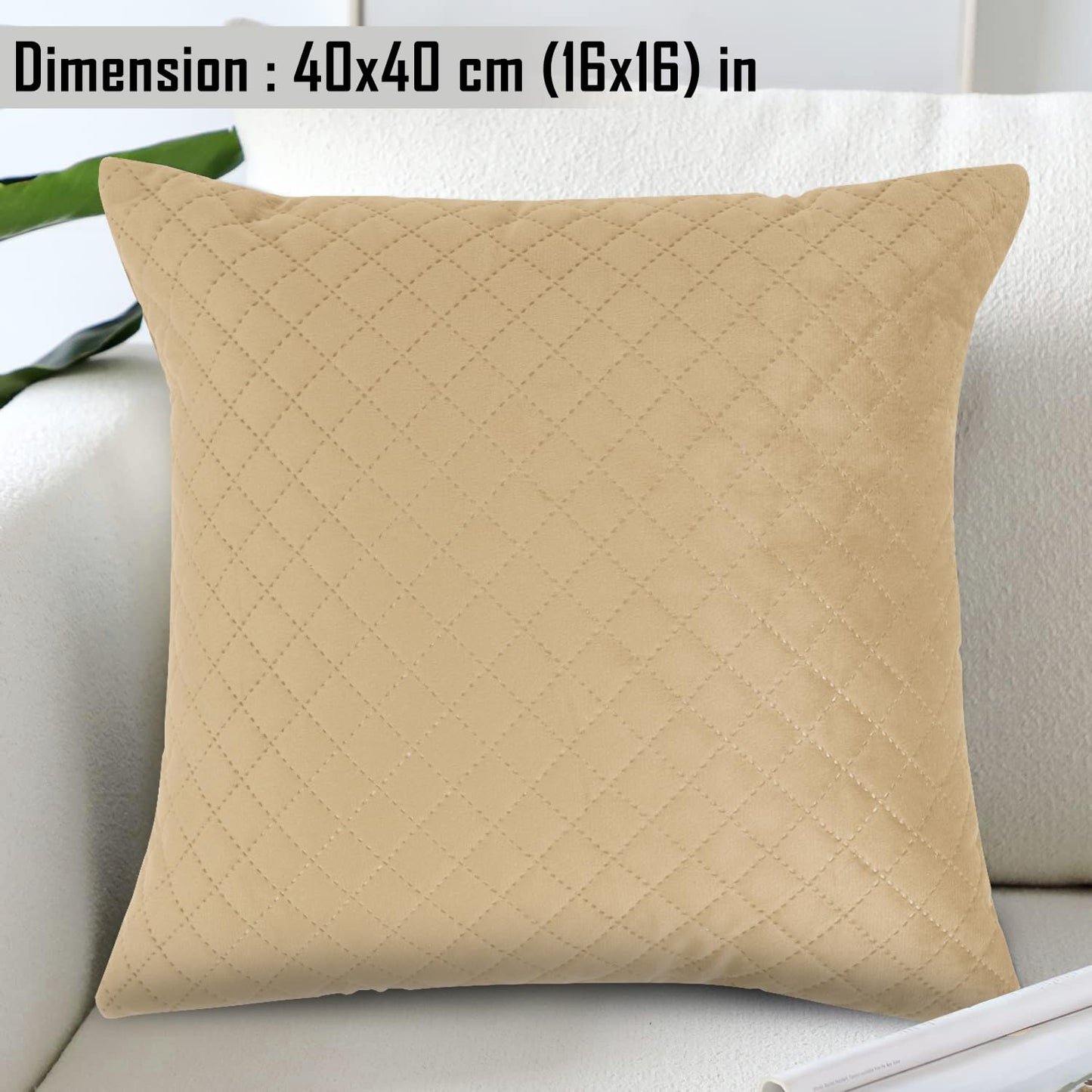 Quilted Velvet Sofa Cushion Cover Pack of 2, Natural Beige