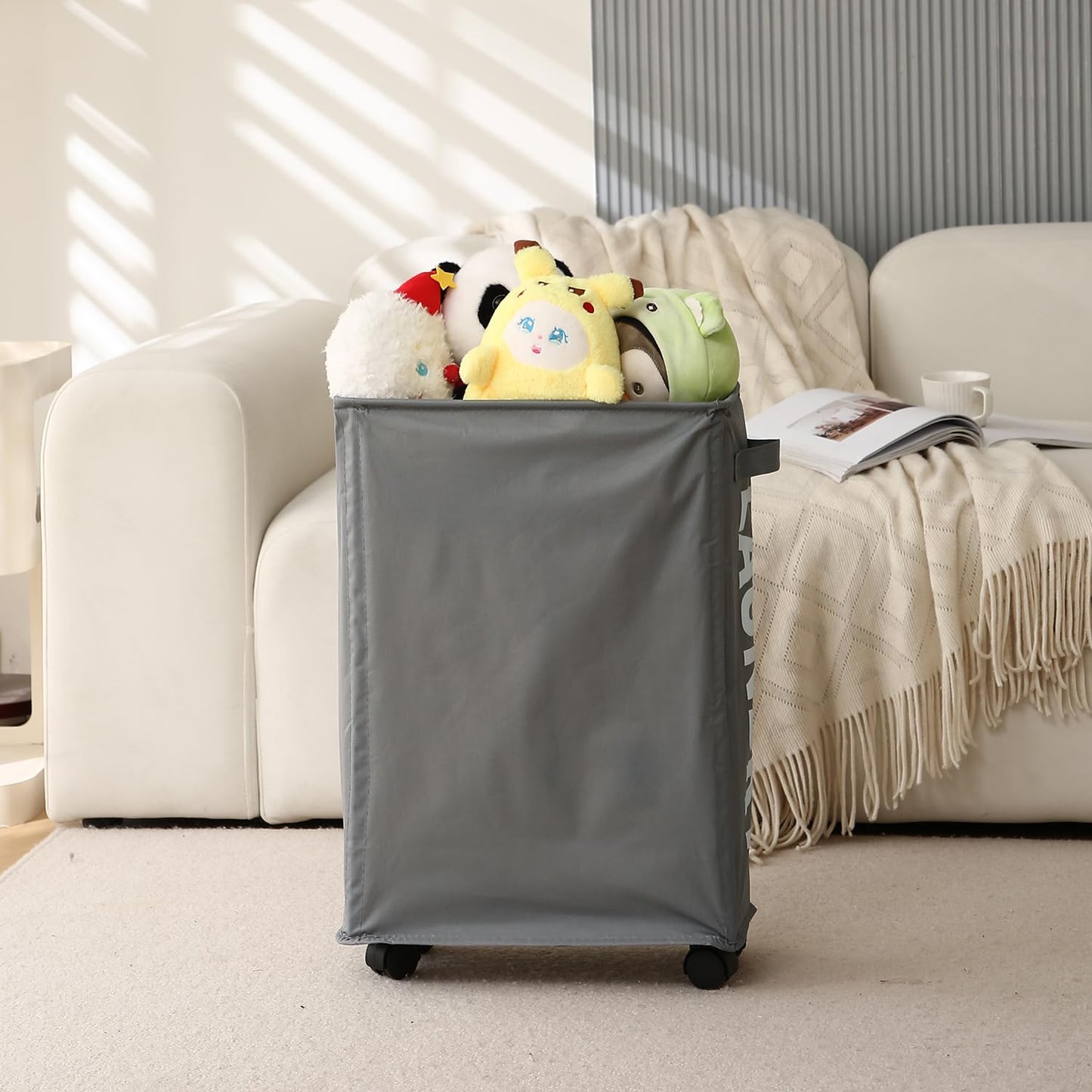 Laundry Bag with Wheels Hamper, Grey