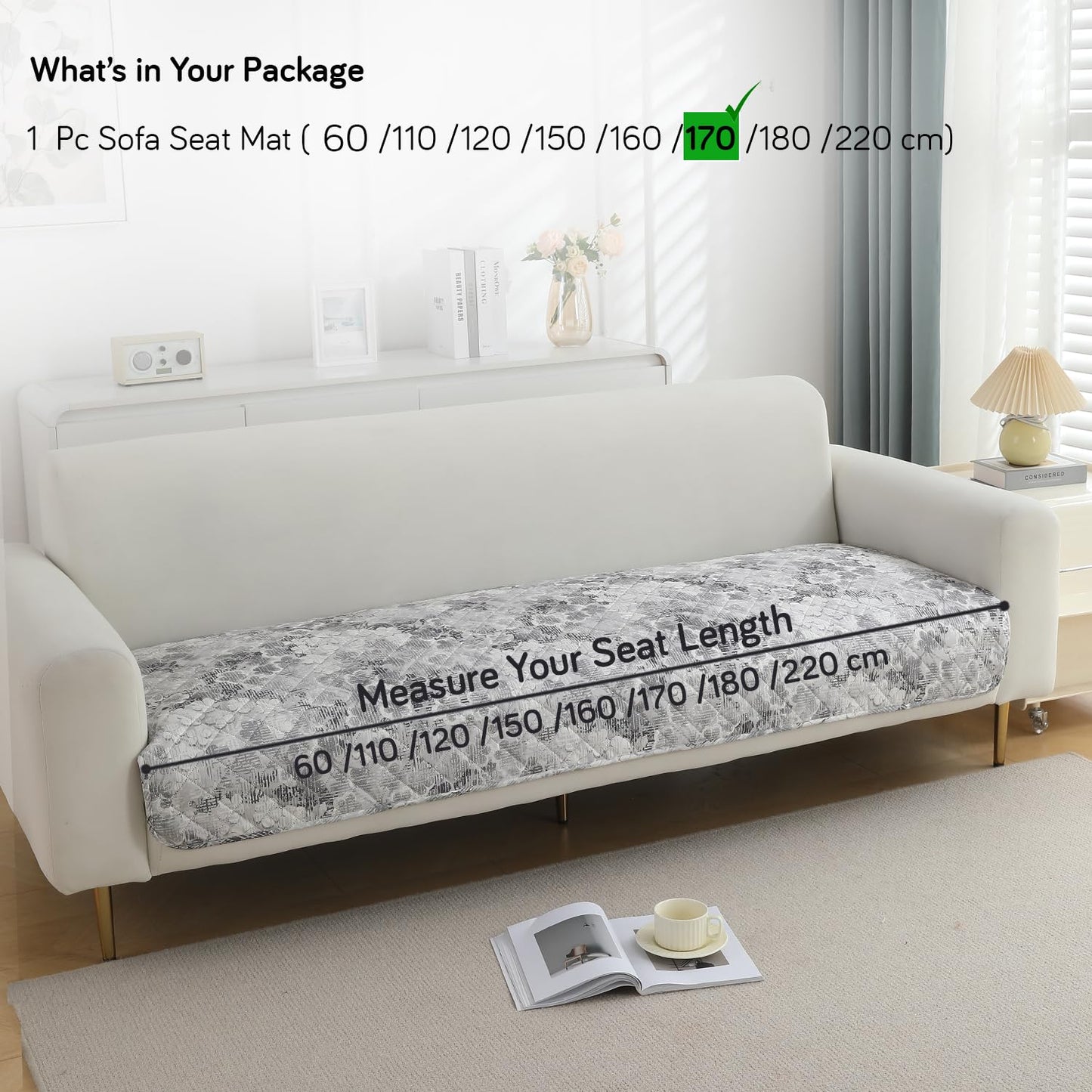 Quilted, Waterproof and Anti-Slip Sofa Cover Mat, Abstract Pale Grey