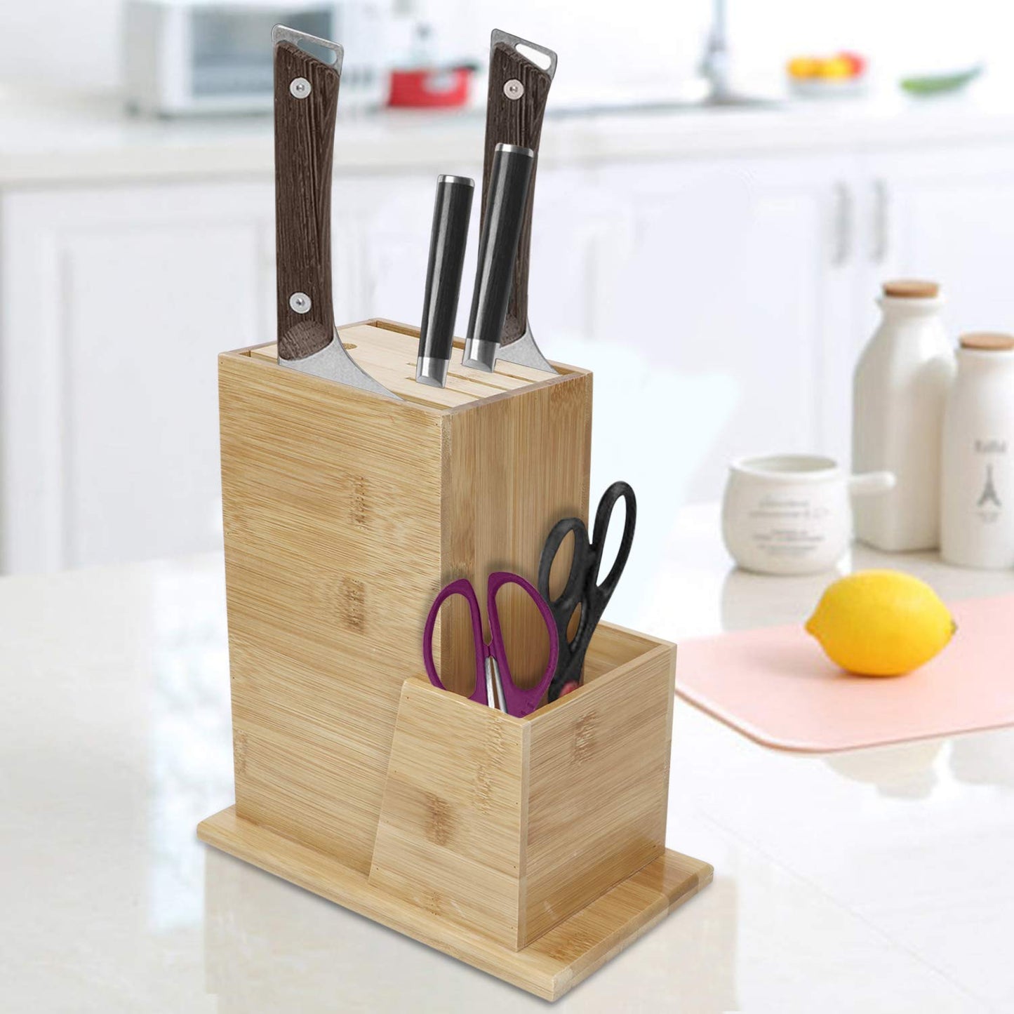 Wooden Knife Holder for Kitchen, Knives Holder Stand with 5 Slots